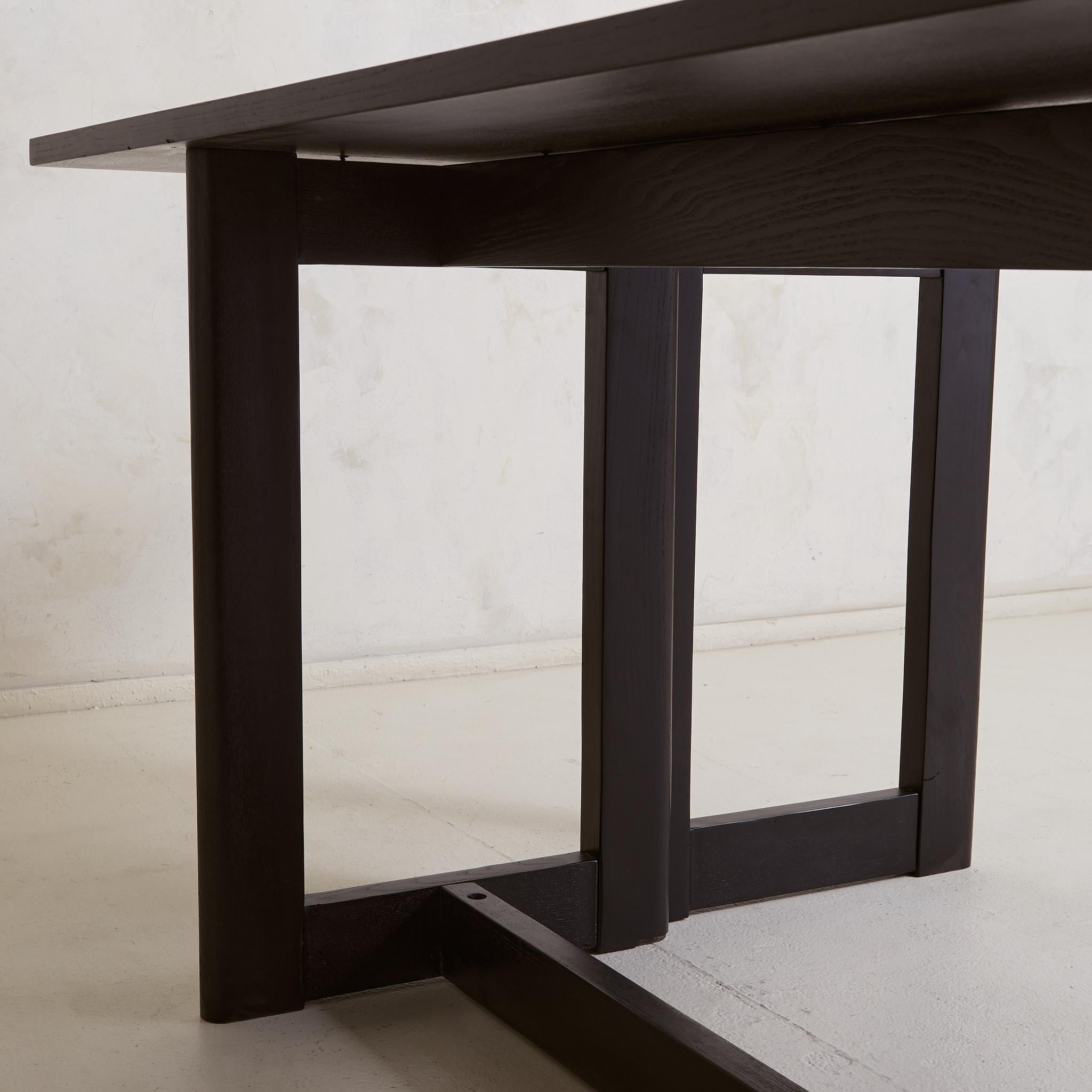 Late 20th Century Foldable Ebonized Ash Wood Console + Dining Table, France 1970s For Sale