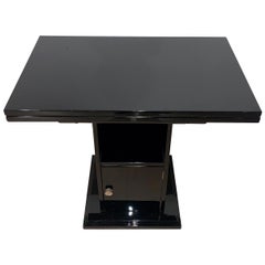 Foldable French Art Deco Side Table with Compartment, Black Lacquer, France