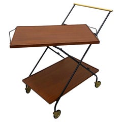 Foldable Italian mid-century serving bar cart, with self tray.