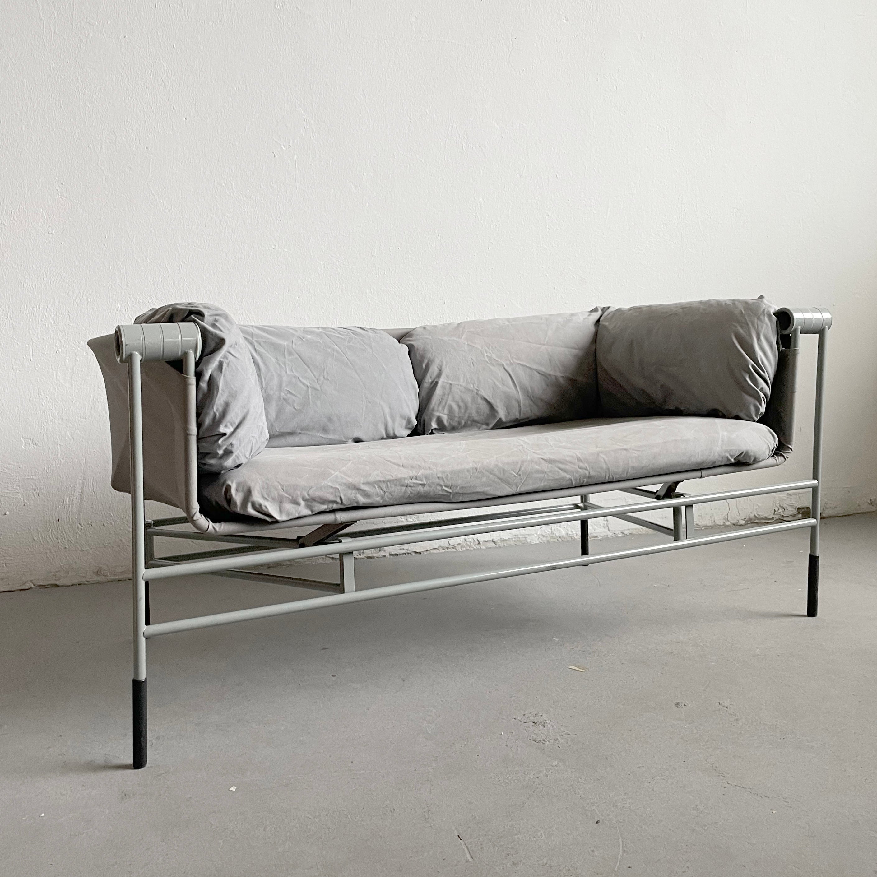 Mid-Century Modern Foldable Italian Sofa with Grey Steel Frame, 1980s