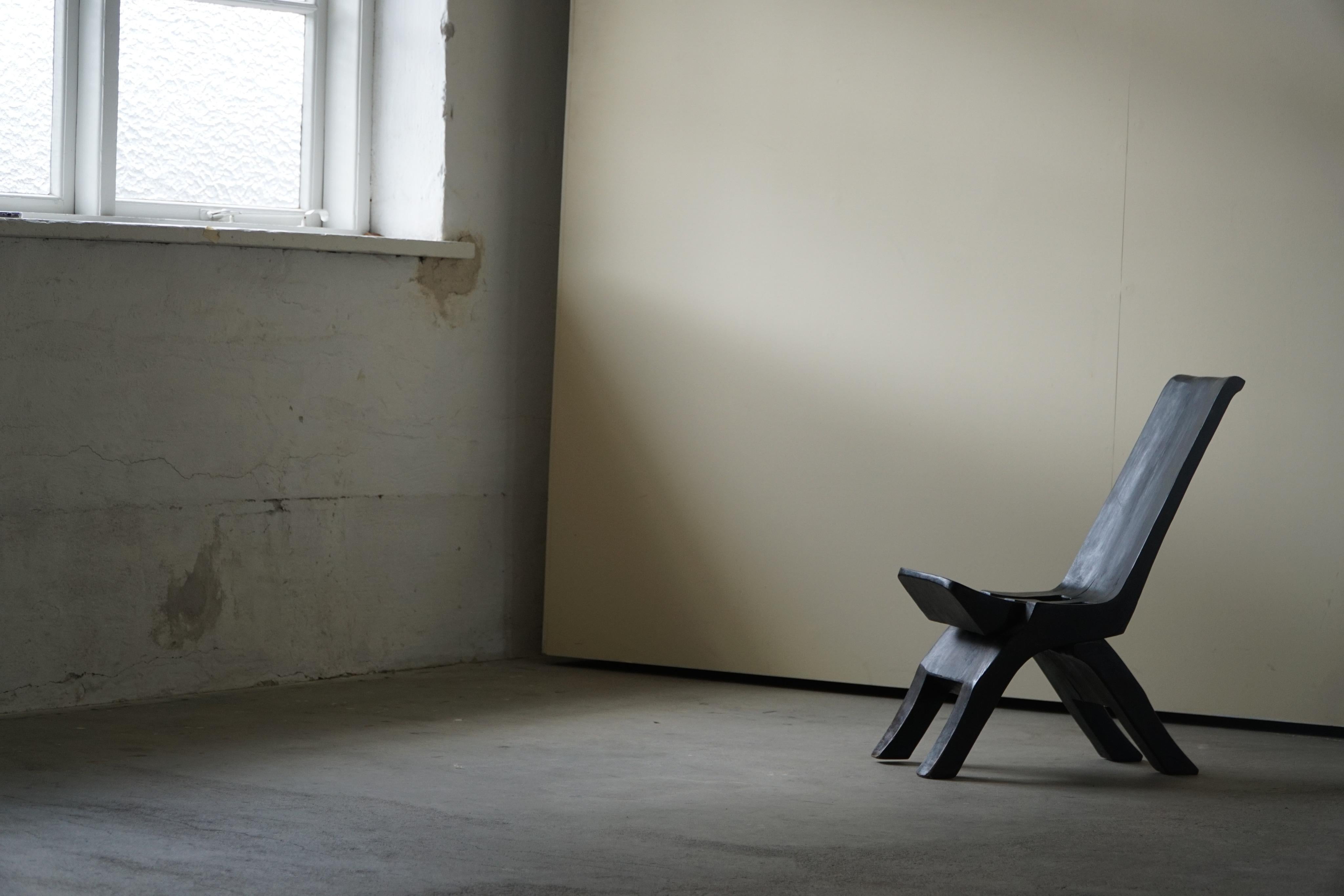 Brutalist Foldable Oriental Wabi Sabi Chair in Solid Wood, Midcentury, 1960s