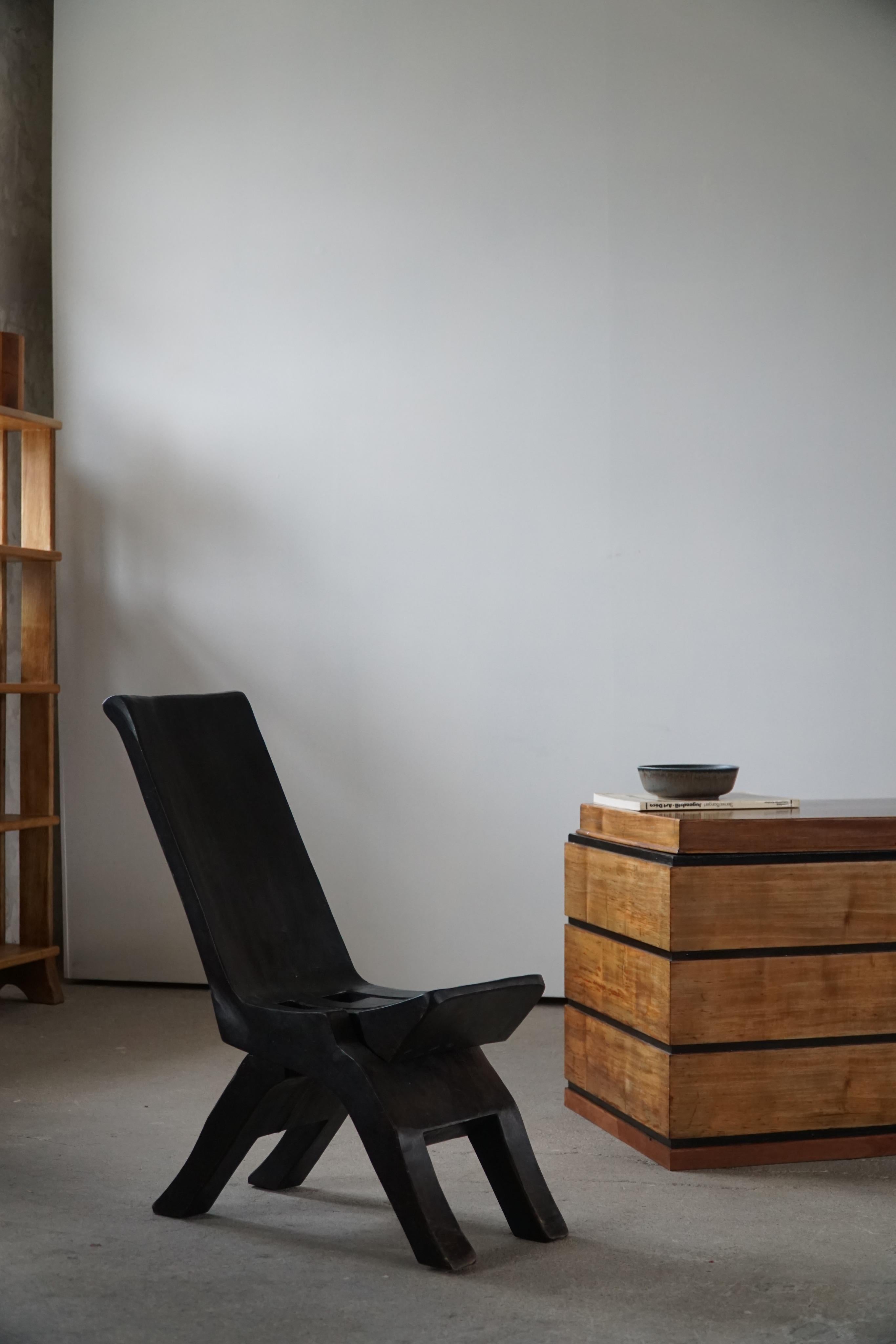 Foldable Oriental Wabi Sabi Chair in Solid Wood, Midcentury, 1960s In Good Condition In Odense, DK