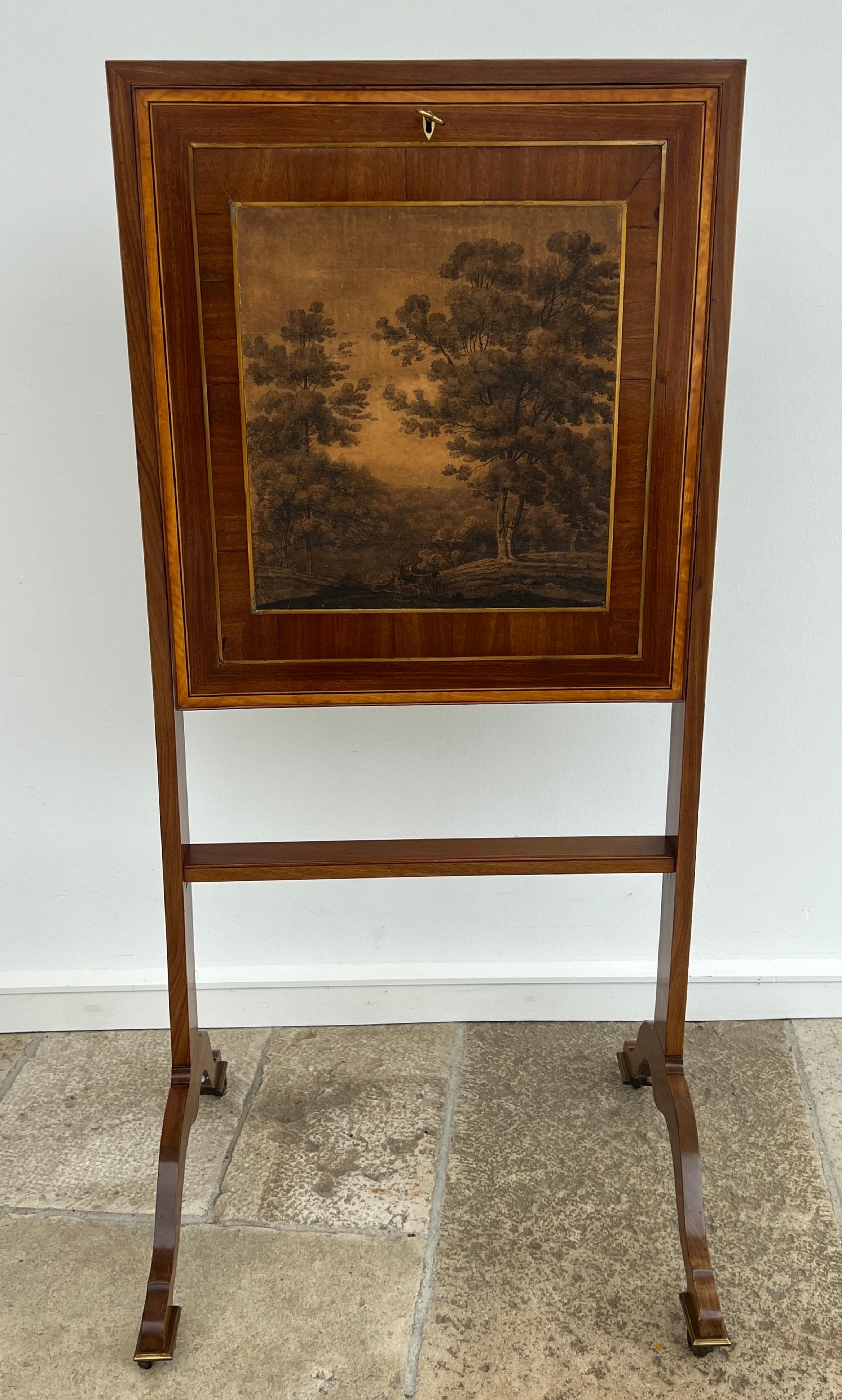 Early Victorian Foldable Patent Secretary with Ink Drawing, English 19th-Century For Sale