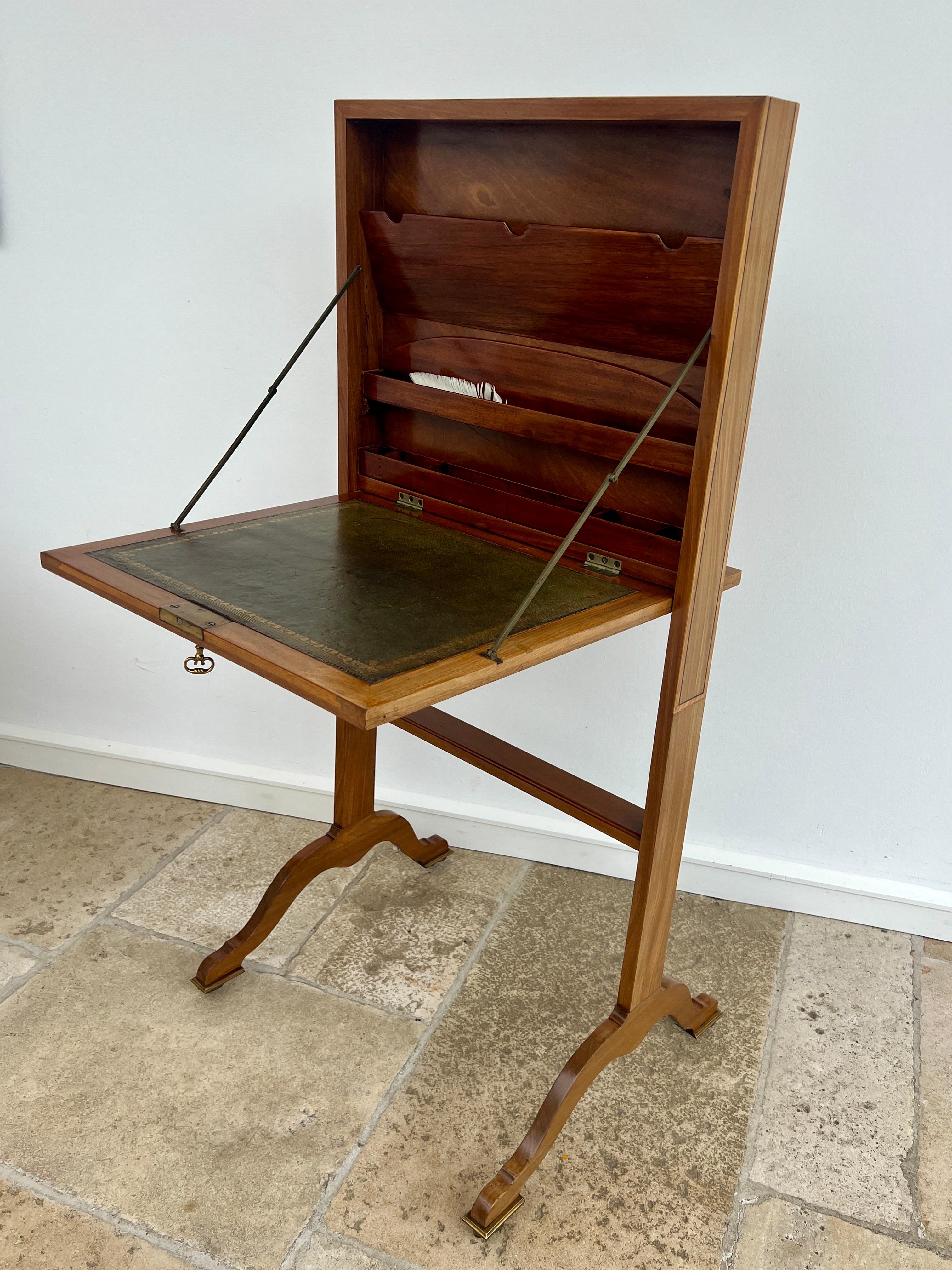 Bronze Foldable Patent Secretary with Ink Drawing, English 19th-Century For Sale