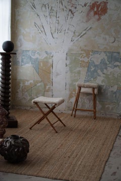 Foldable Stools, Reupholstered in Lambswool, Danish Mid-Century Modern, 1950s