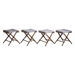 Foldable Stools, Reupholstered in Lambswool, Danish Mid-Century Modern, 1950s