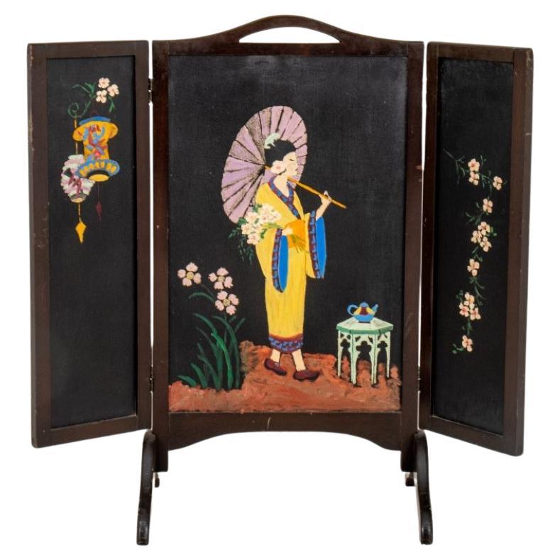 Foldable Wood Fire Screen With  Acrylic on Panel For Sale