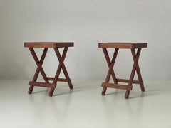 Coppia di sgabelli da campeggio pieghevoli in Wood, anni '60, Italia