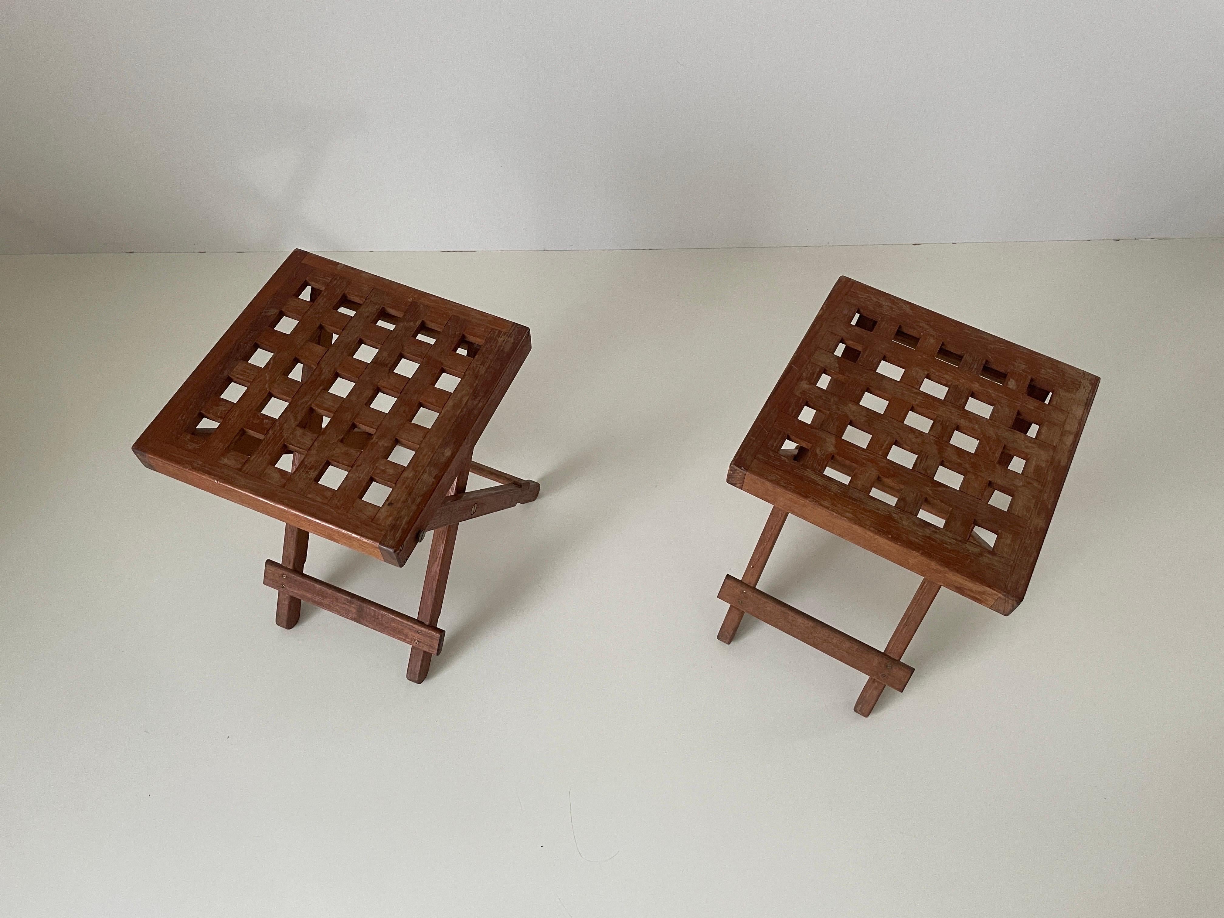 Mid-20th Century Foldable Wood Pair of Camping Stools, 1960s, Italy For Sale