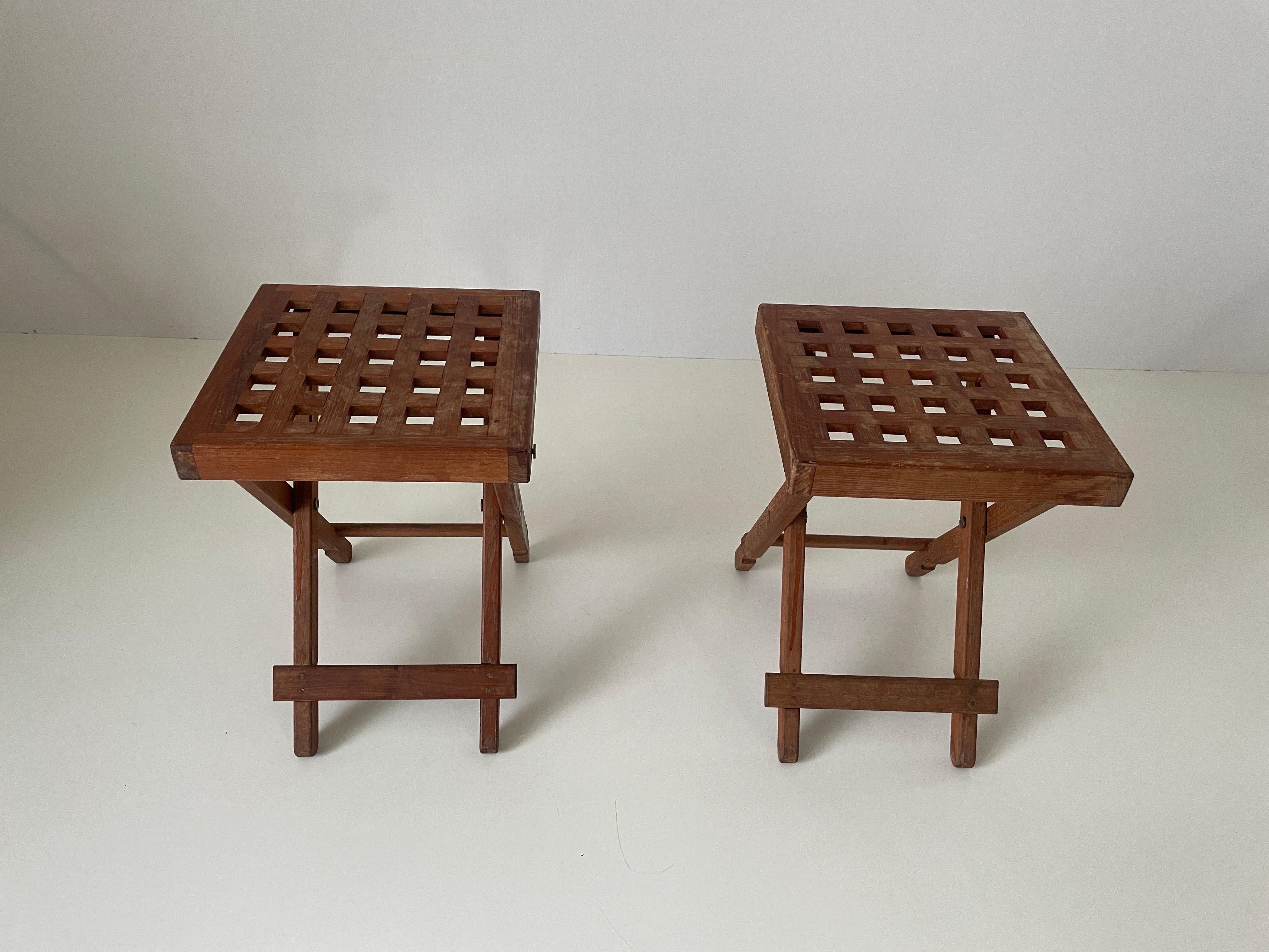Foldable Wood Pair of Camping Stools, 1960s, Italy For Sale 1