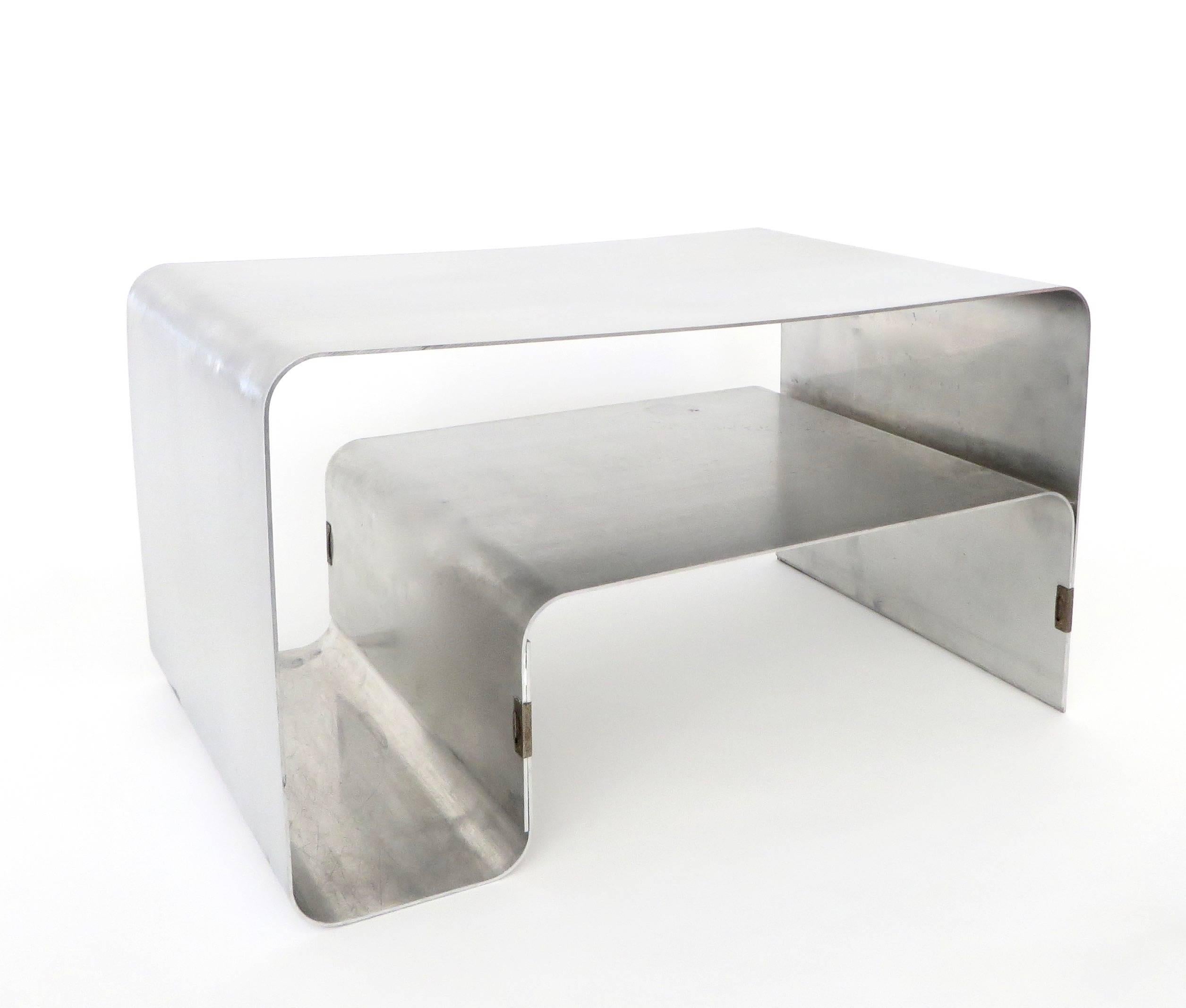 Folded and Brass Clipped Steel Coffee or Side Table by Joelle Ferlande for Kappa In Good Condition In Chicago, IL