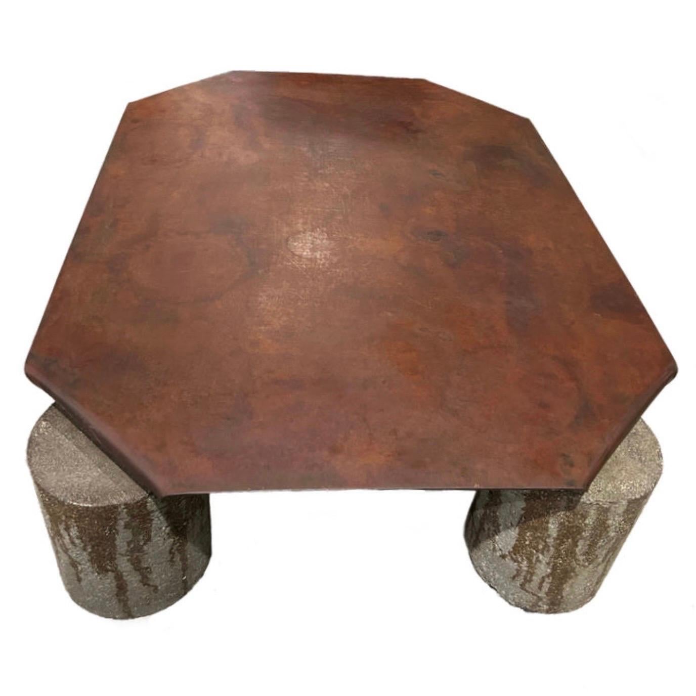 American Folded Corner Metal Table with Concrete Legs For Sale
