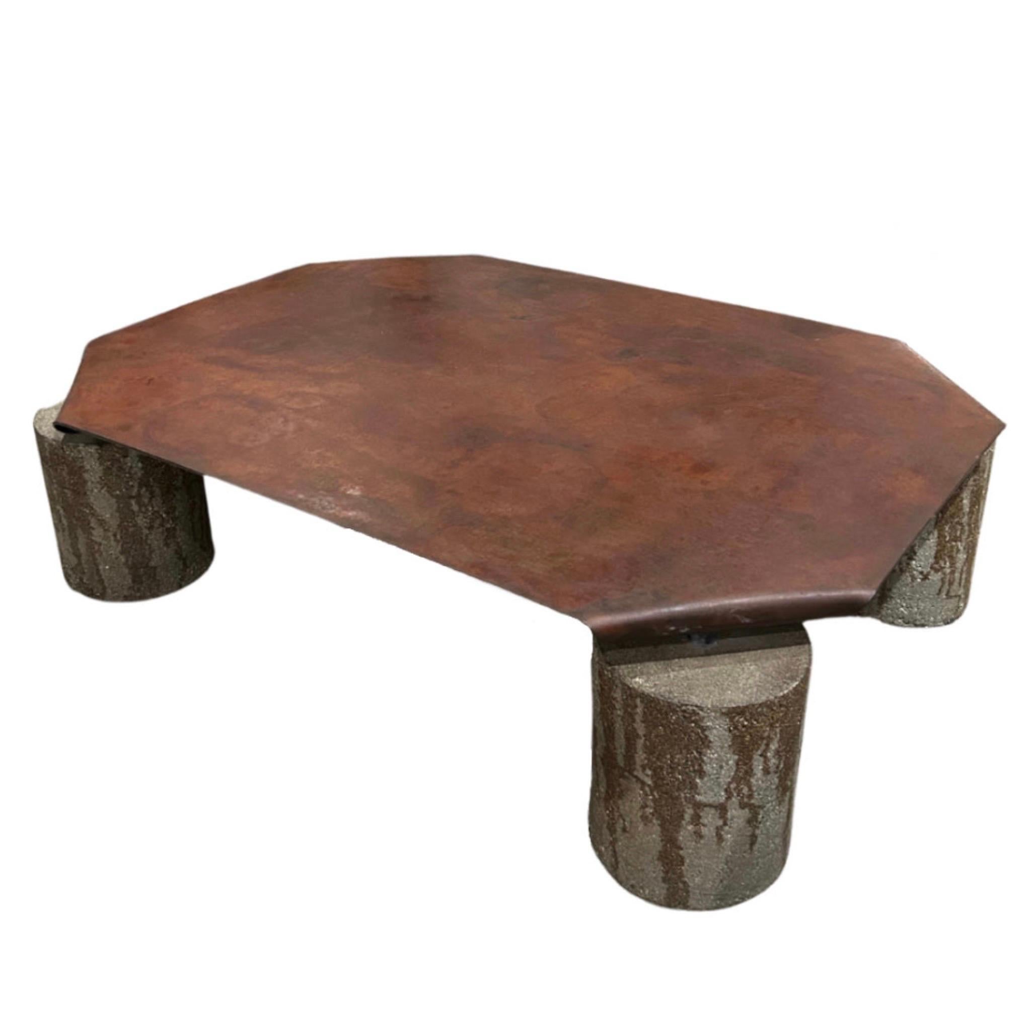 Folded Corner Metal Table with Concrete Legs In Good Condition For Sale In Los Angeles, CA