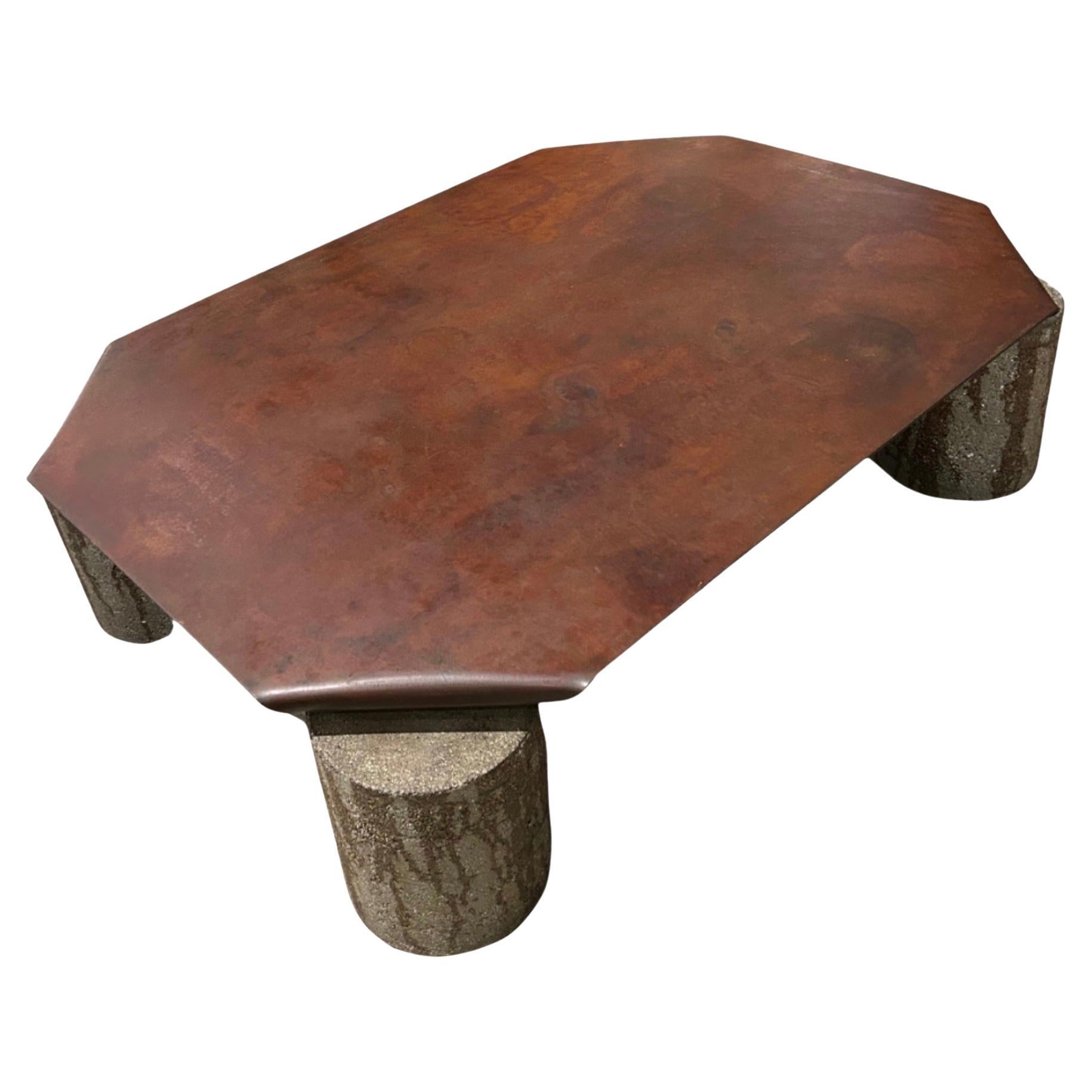 Folded Corner Metal Table with Concrete Legs For Sale