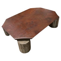 Used Folded Corner Metal Table with Concrete Legs