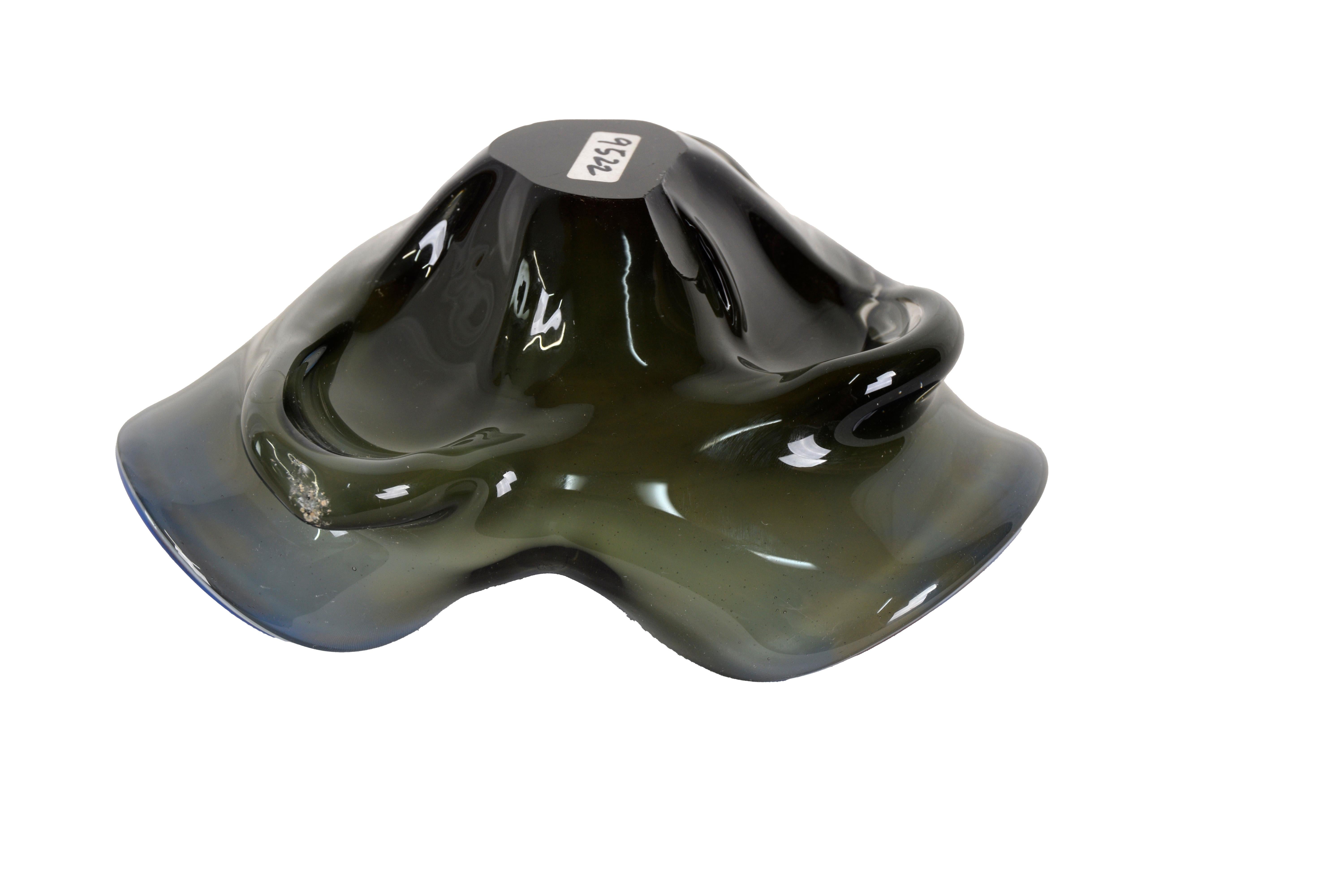 Blown Glass Folded Deep Blue Murano Glass Bowl with Aventurina Detailing For Sale