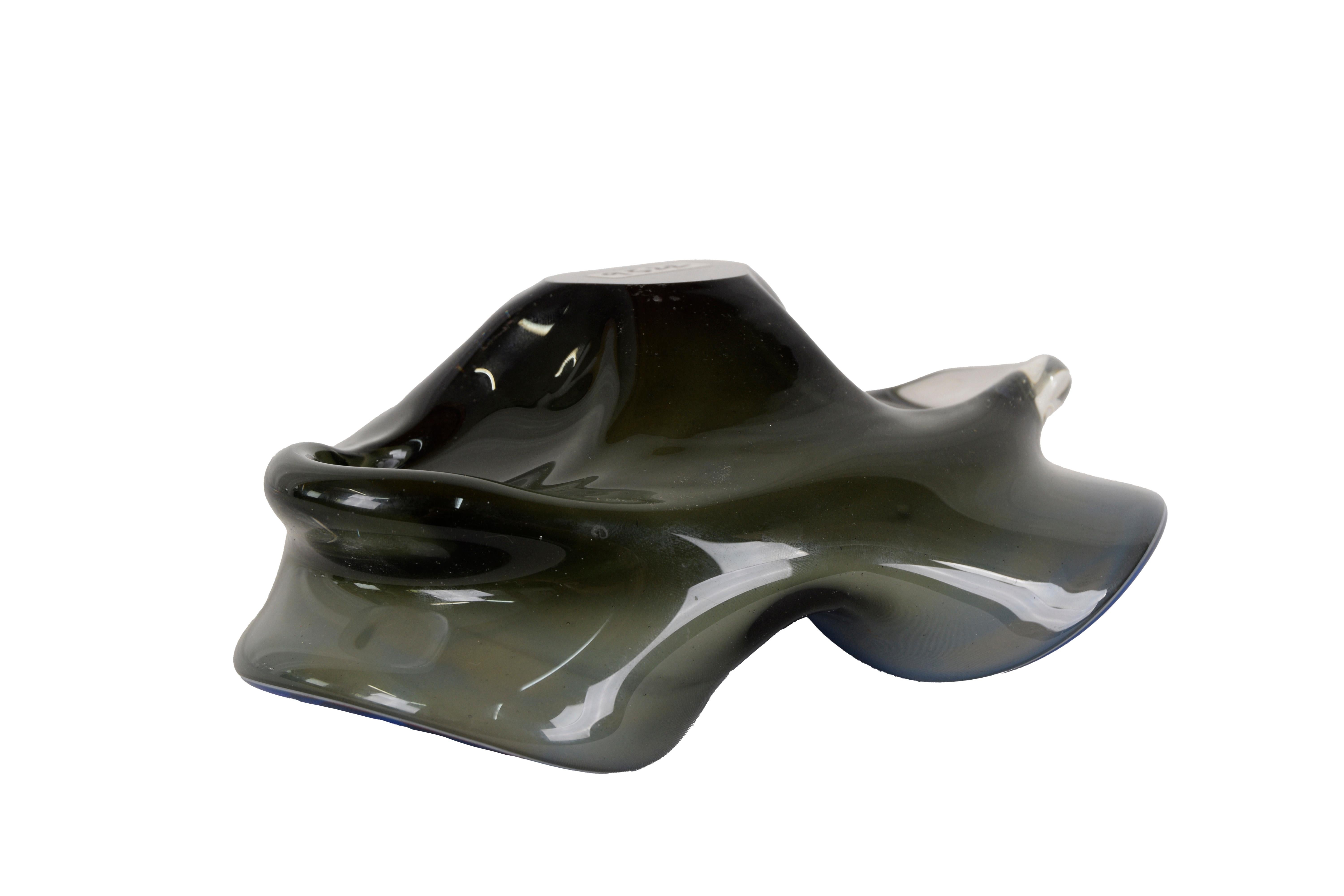 Folded Deep Blue Murano Glass Bowl with Aventurina Detailing For Sale 1