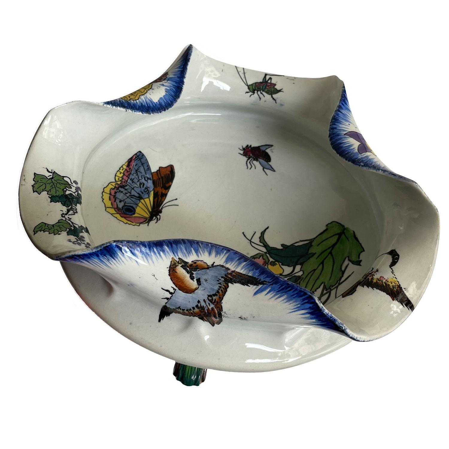 French Folded Fruit Bowl 'Rousseau-Bracquemond' Service 1866-1875 For Sale