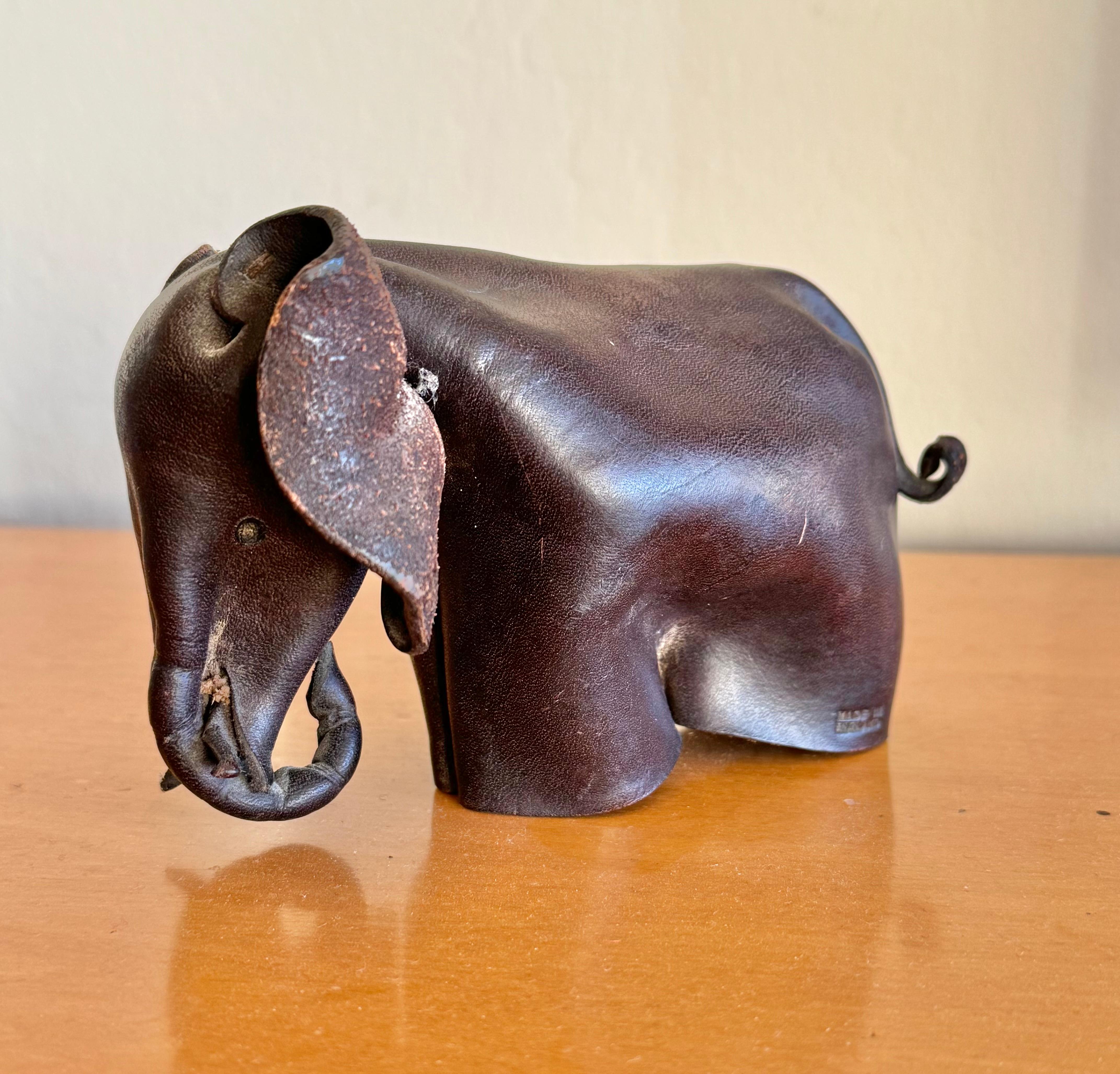 Mid-Century Modern Folded Leather Origami Elephant Sculpture from England circa 1960s For Sale
