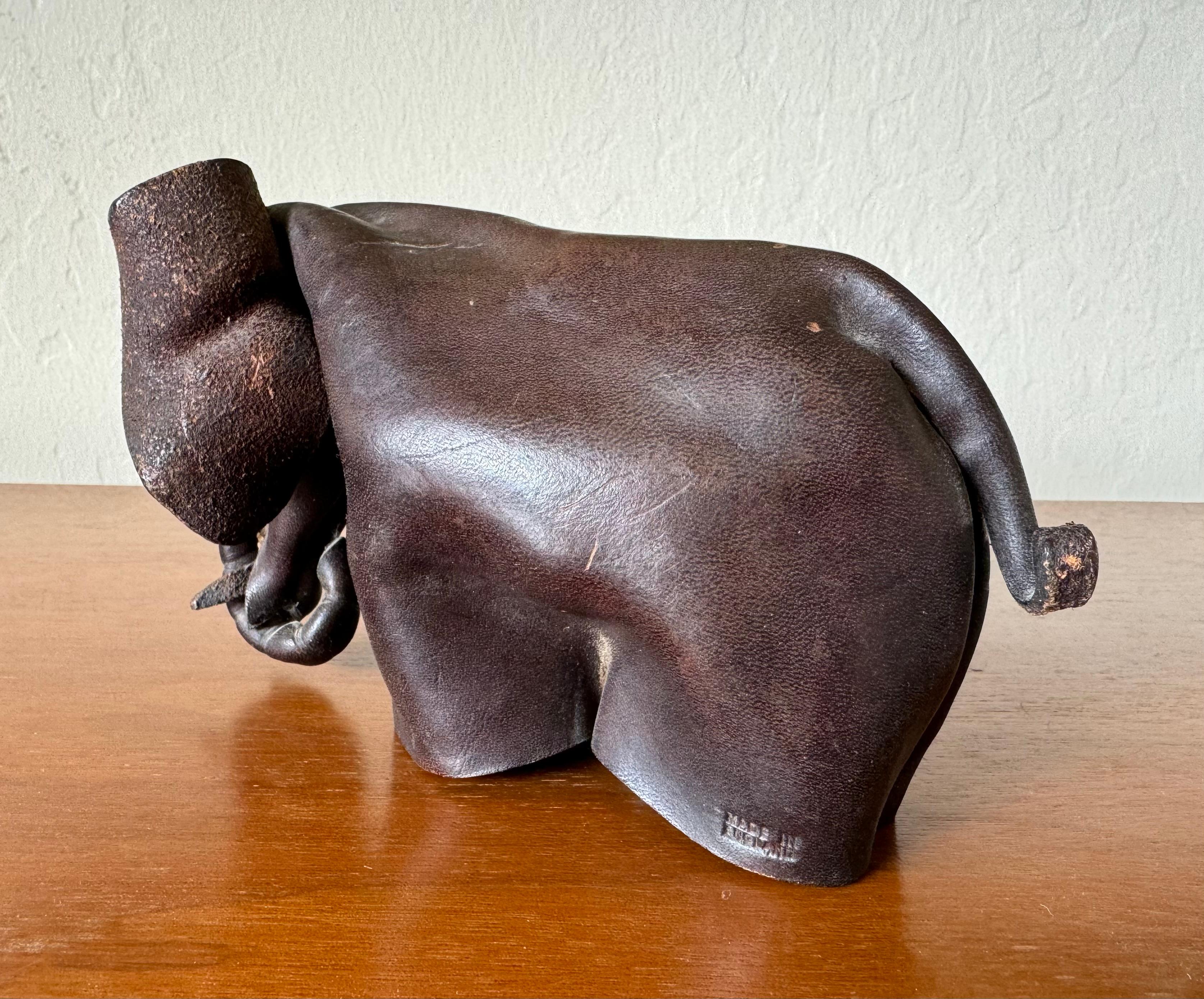Folded Leather Origami Elephant Sculpture from England circa 1960s In Good Condition For Sale In Oakland, CA