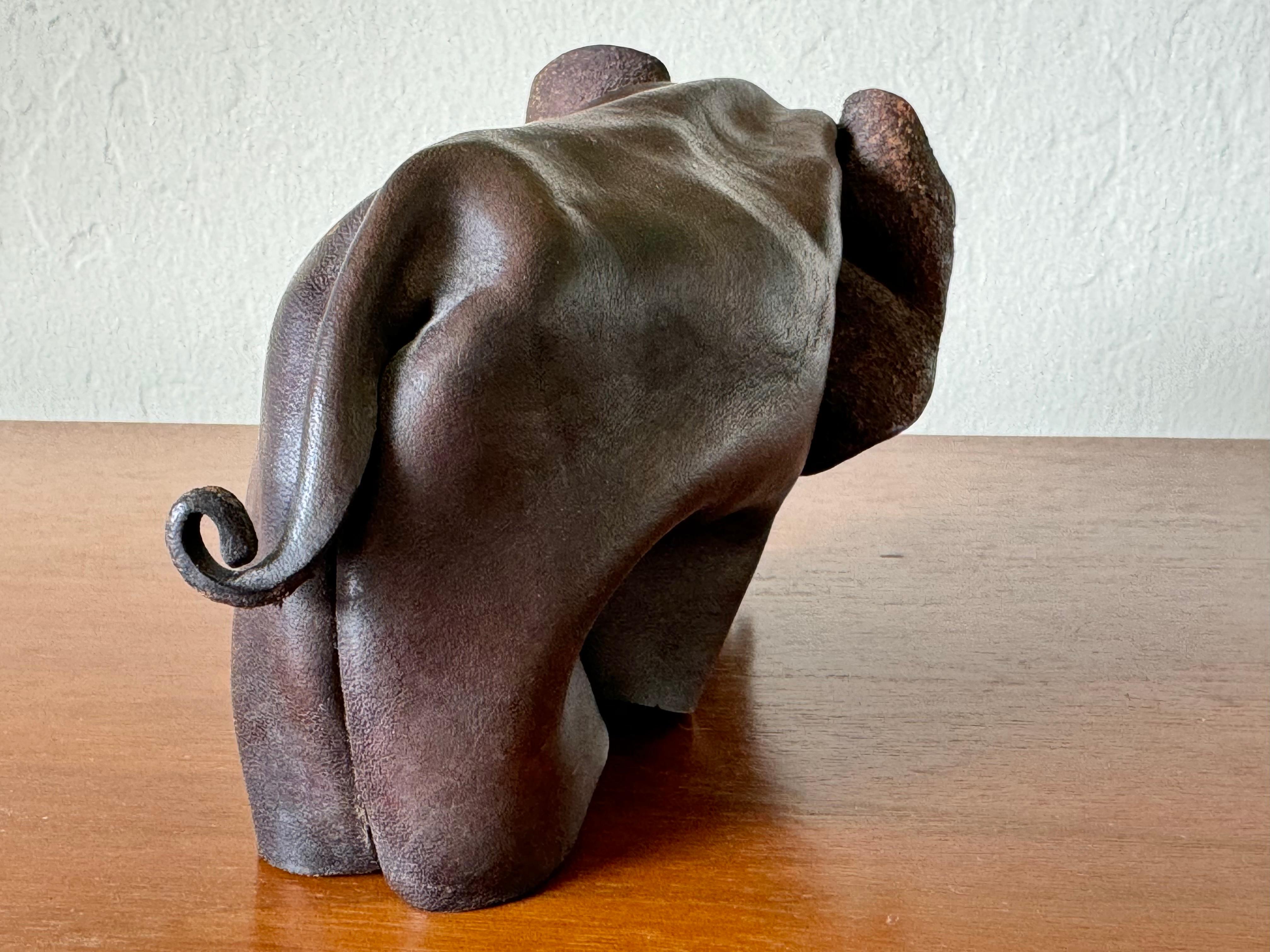 Mid-20th Century Folded Leather Origami Elephant Sculpture from England circa 1960s For Sale