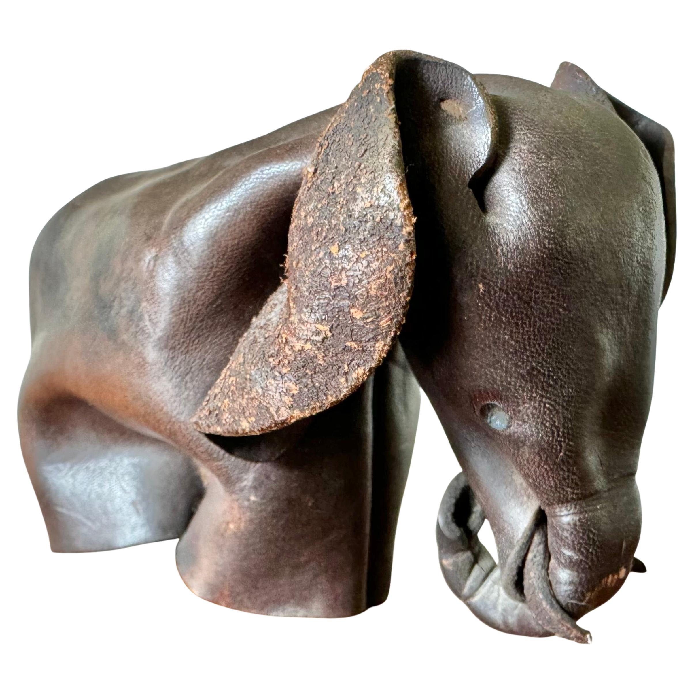 Folded Leather Origami Elephant Sculpture from England circa 1960s