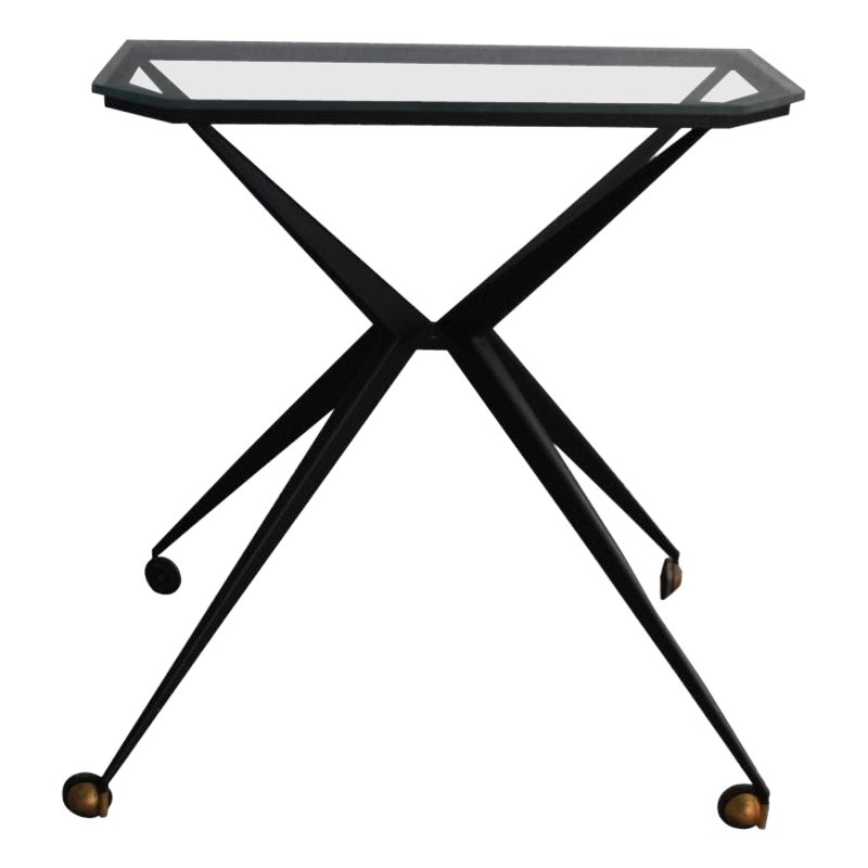 Table en métal plié et verre, 1950