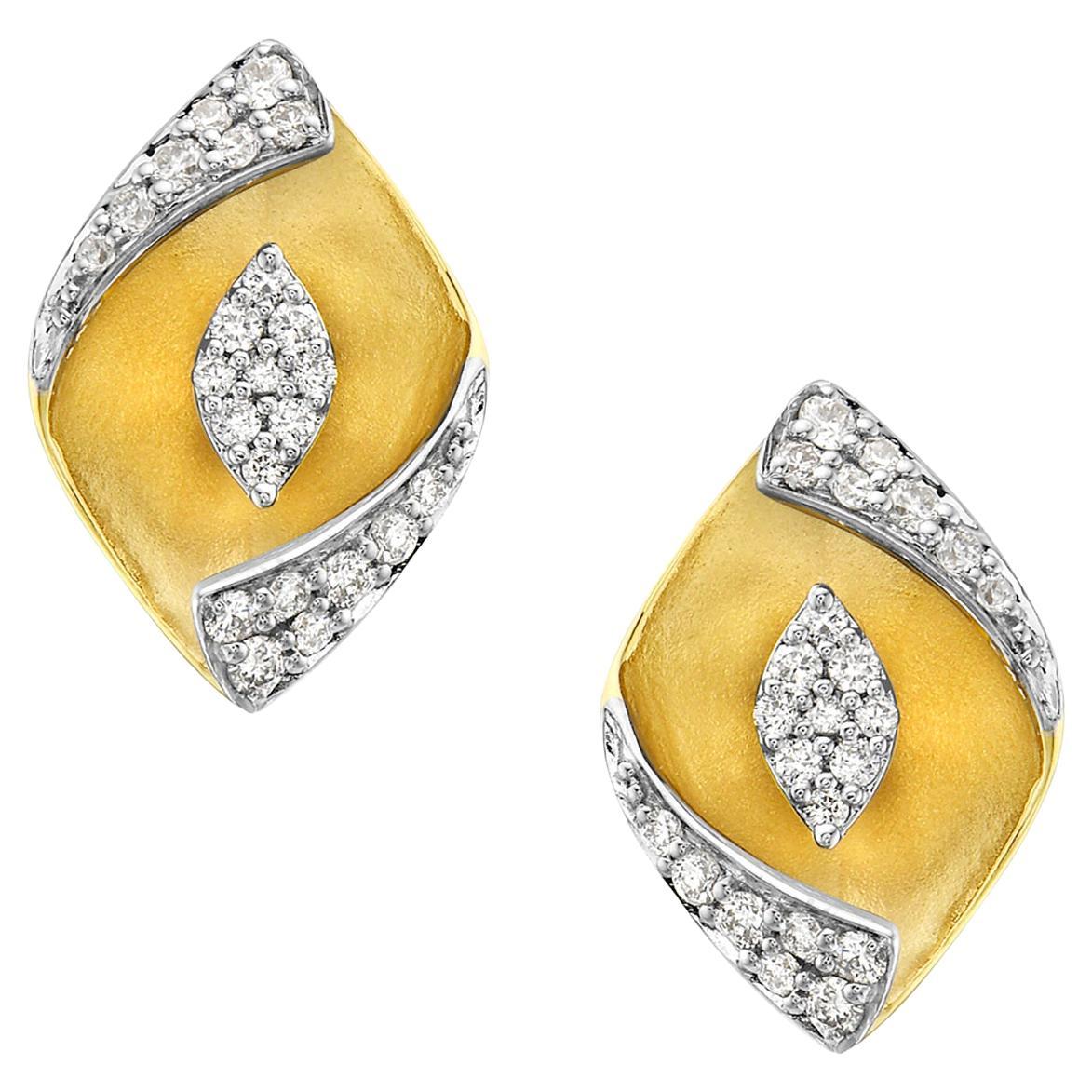 Folded Paper Shaped Stud Earrings with Diamonds Made in 14k Yellow Gold For Sale
