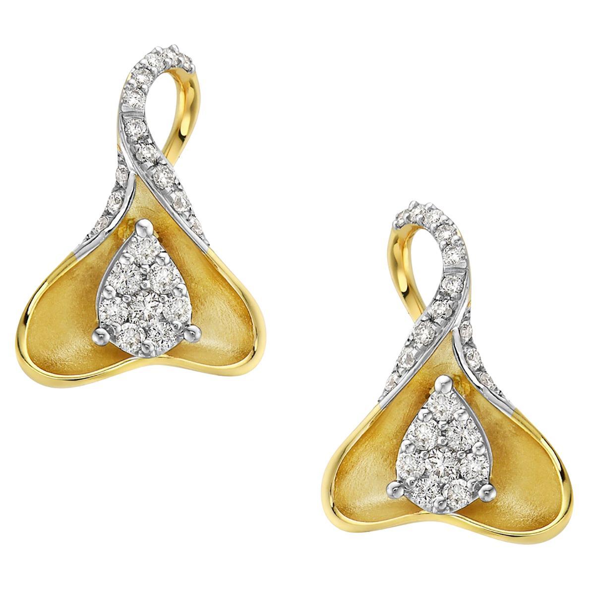 Folded Petal Shaped Stud Earrings Accented with Diamonds Made in 14k Yellow Gold