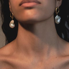 Folded Ribbon Earrings with Oversized Baroque Pearls