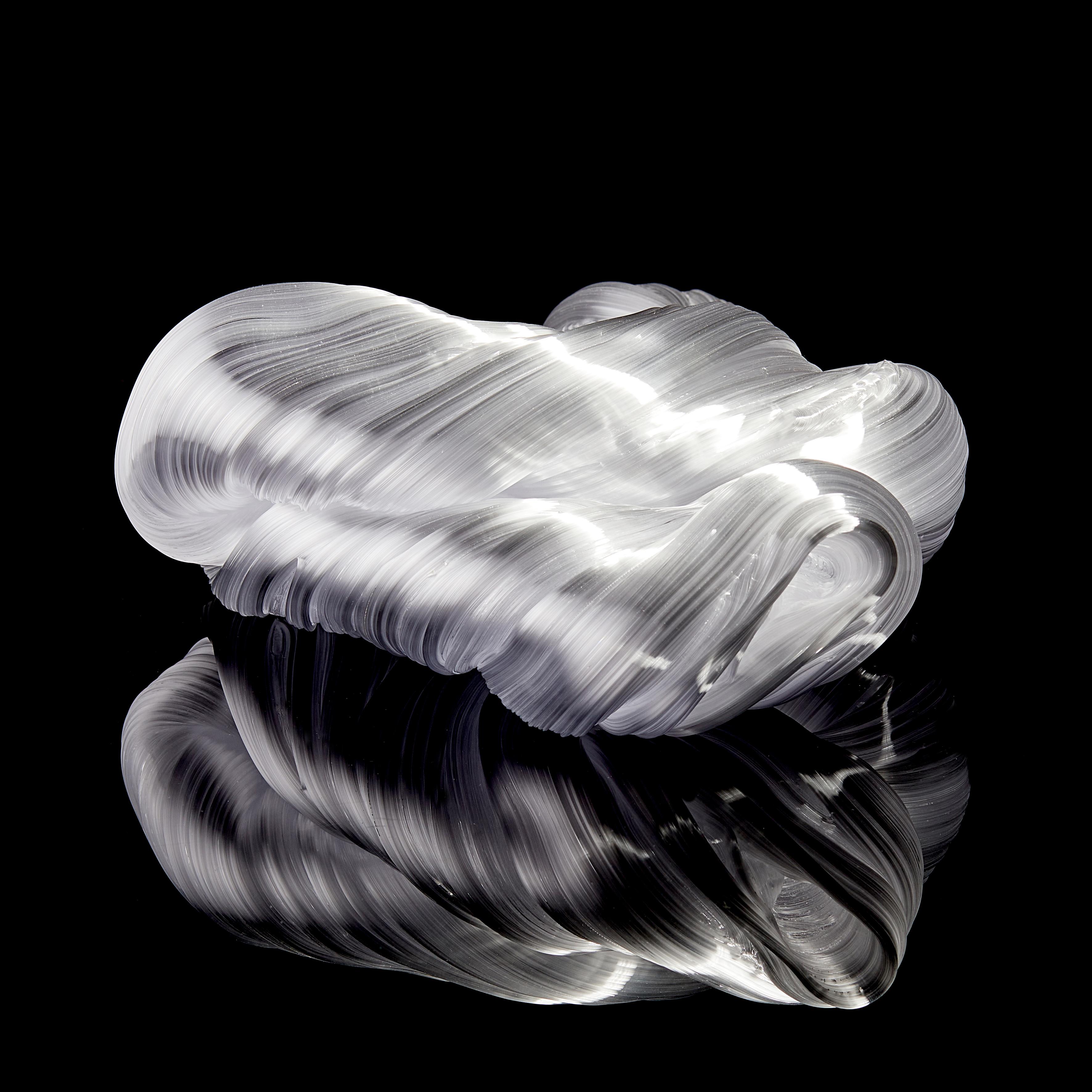 Organic Modern Folded Rock in White, a Unique White Glass Sculpture by Maria Bang Espersen