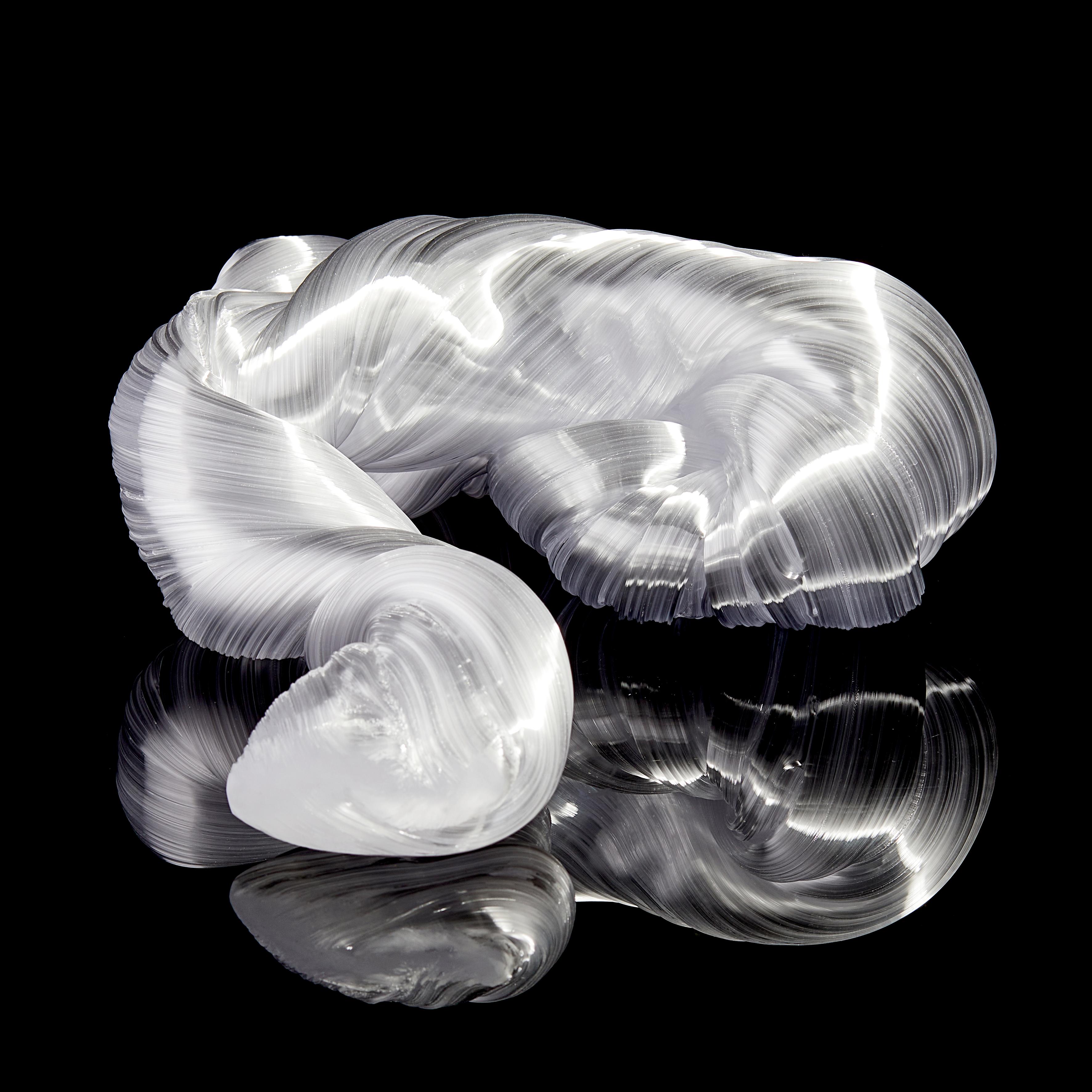 Danish Folded Rock in White, a Unique White Glass Sculpture by Maria Bang Espersen
