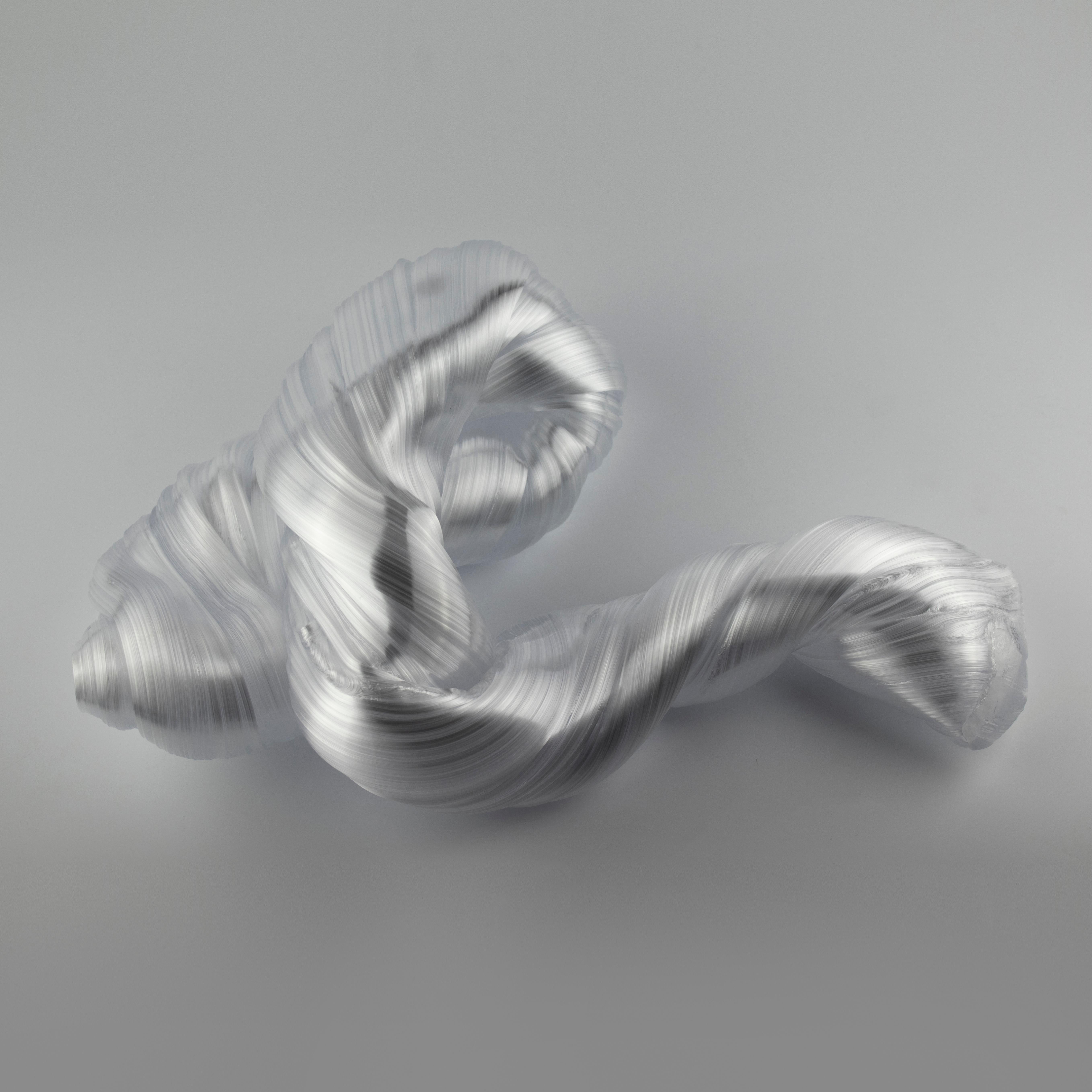 Art Glass Folded Rock in White, a Unique White Glass Sculpture by Maria Bang Espersen