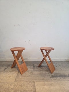 Folded  set of Stools in Wood, Brown Color, by Adrian Reed, France, 1970
