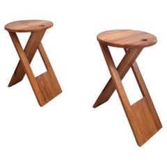 Folded  set of Stools in Wood, Brown Color, by Adrian Reed, France, 1970
