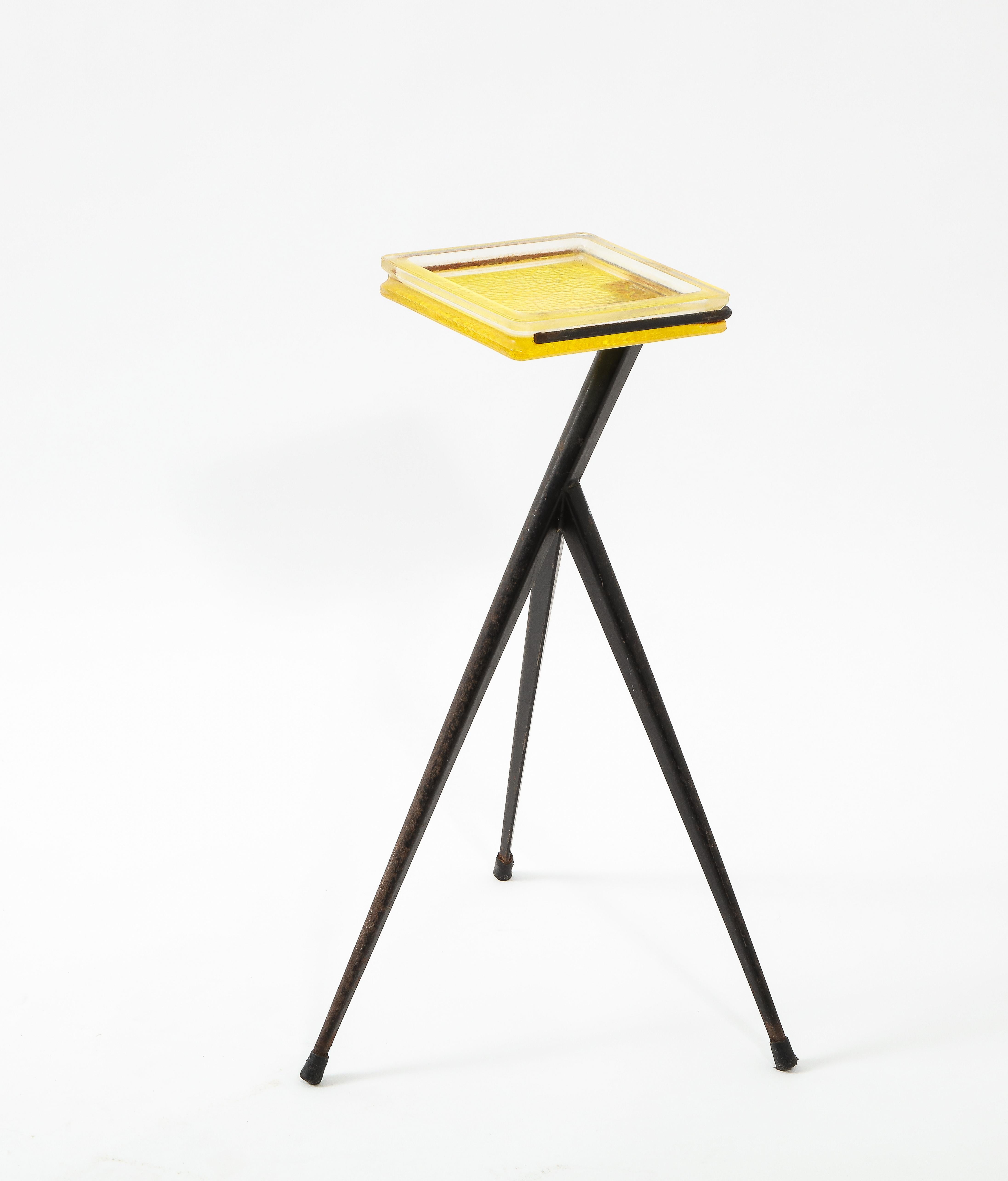 Mid-Century Modern Folded Steel & Glass Stand, France 1960's