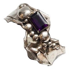 Folded Sterling Silver and Amethyst Modernist Cuff Bracelet Folded Sterling Silver and Amethyst Modernist Cuff Bracelet
