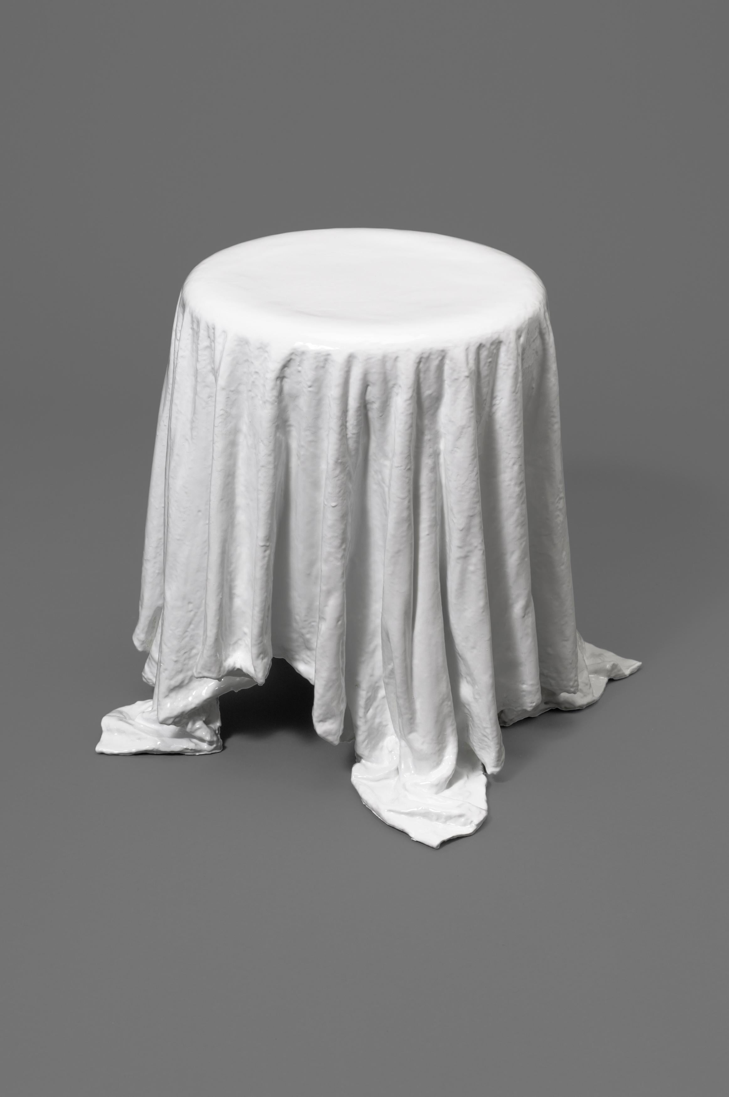 Folded Stool by Philipp Aduatz
Limited Edition of 5
Dimensions: D 43 x W 43 x H 43 cm
Materials: Linen, polyester resin, PU foam, lacquer.
Each piece is unique.

Philipp Aduatz´s Folded Chair and Folded Stool artistically contain and freeze the