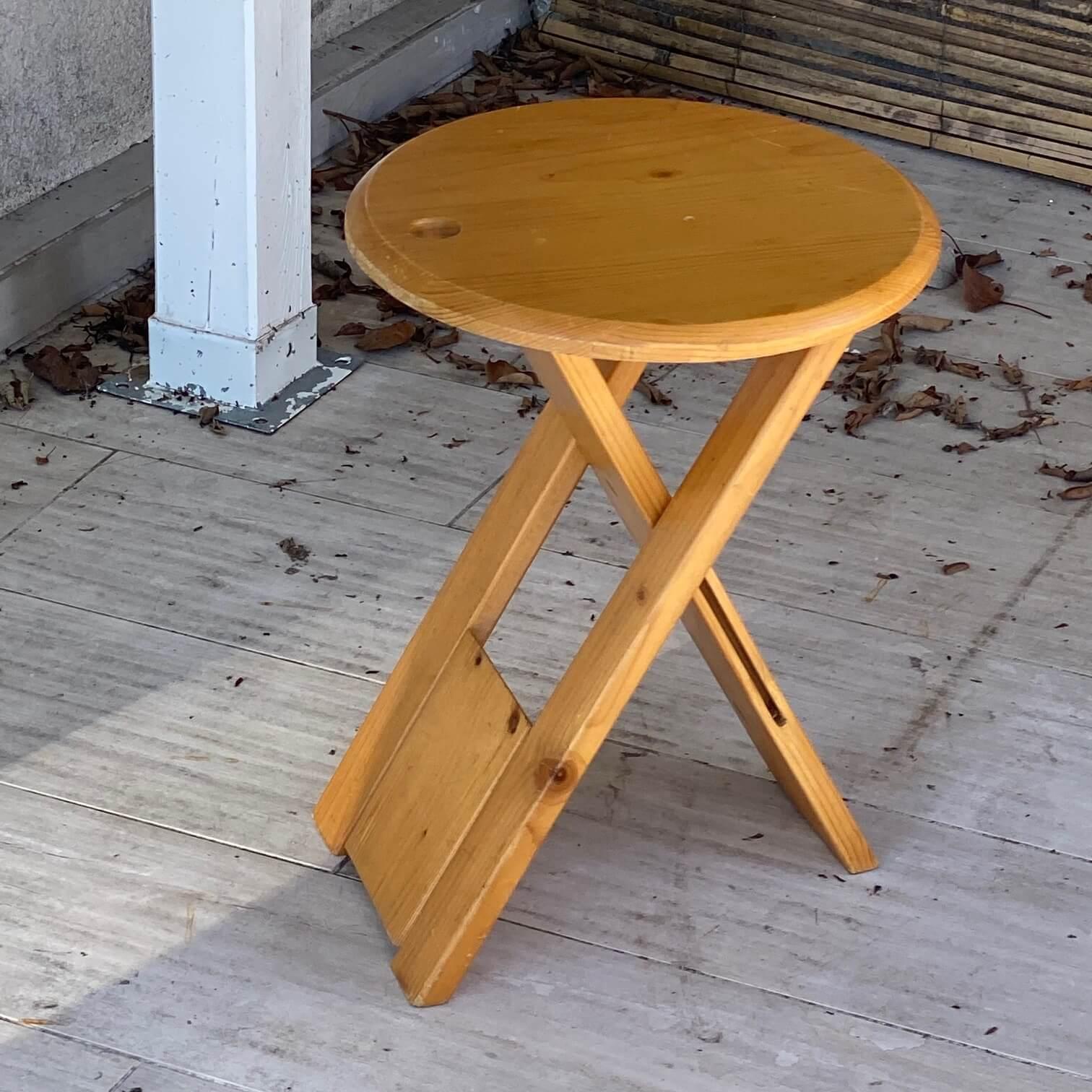 Late 20th Century Folded Stool in Wood, Brown Color, by Roger Tallon, France, 1970