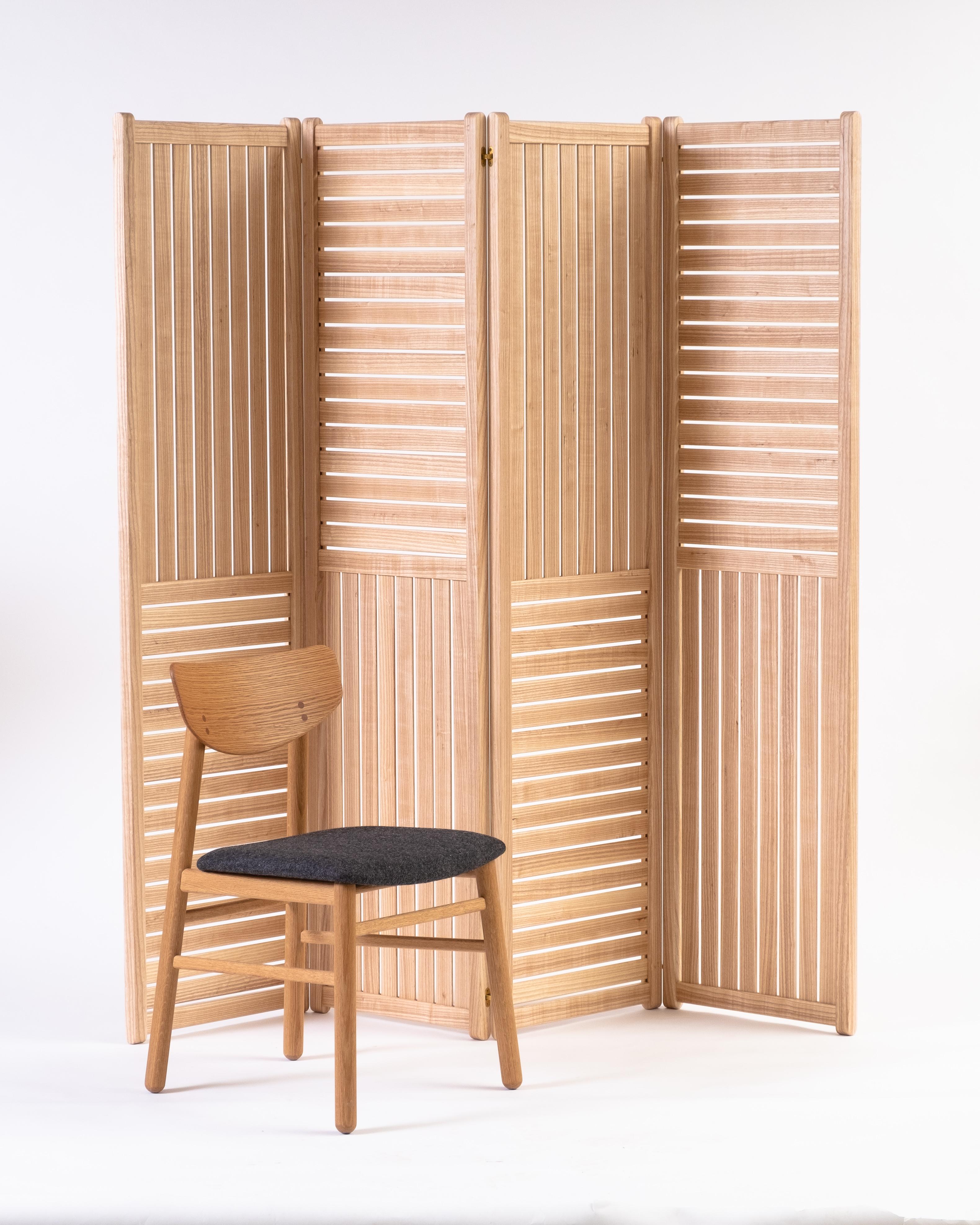 Canadian Folding 4-Panel Room Divider Screen with Ash Slats For Sale