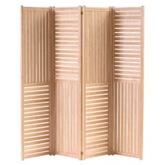 Vintage Folding 4-Panel Room Divider Screen with Ash Slats