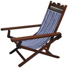 Folding, Adjustable, Sling-Back Plantation Chair with Extending Leg Rests