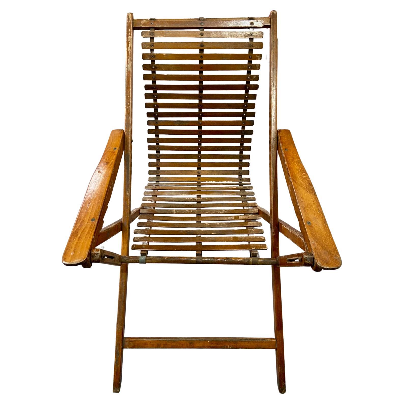 European Folding adjustable steamer, deck or campaign rocking chair, circa 1920's For Sale