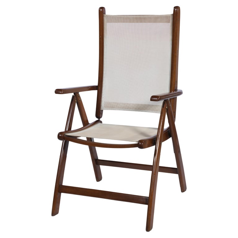 Folding and Adjustable Teak and Mesh Seat Patio or Side Chair For Sale at  1stDibs