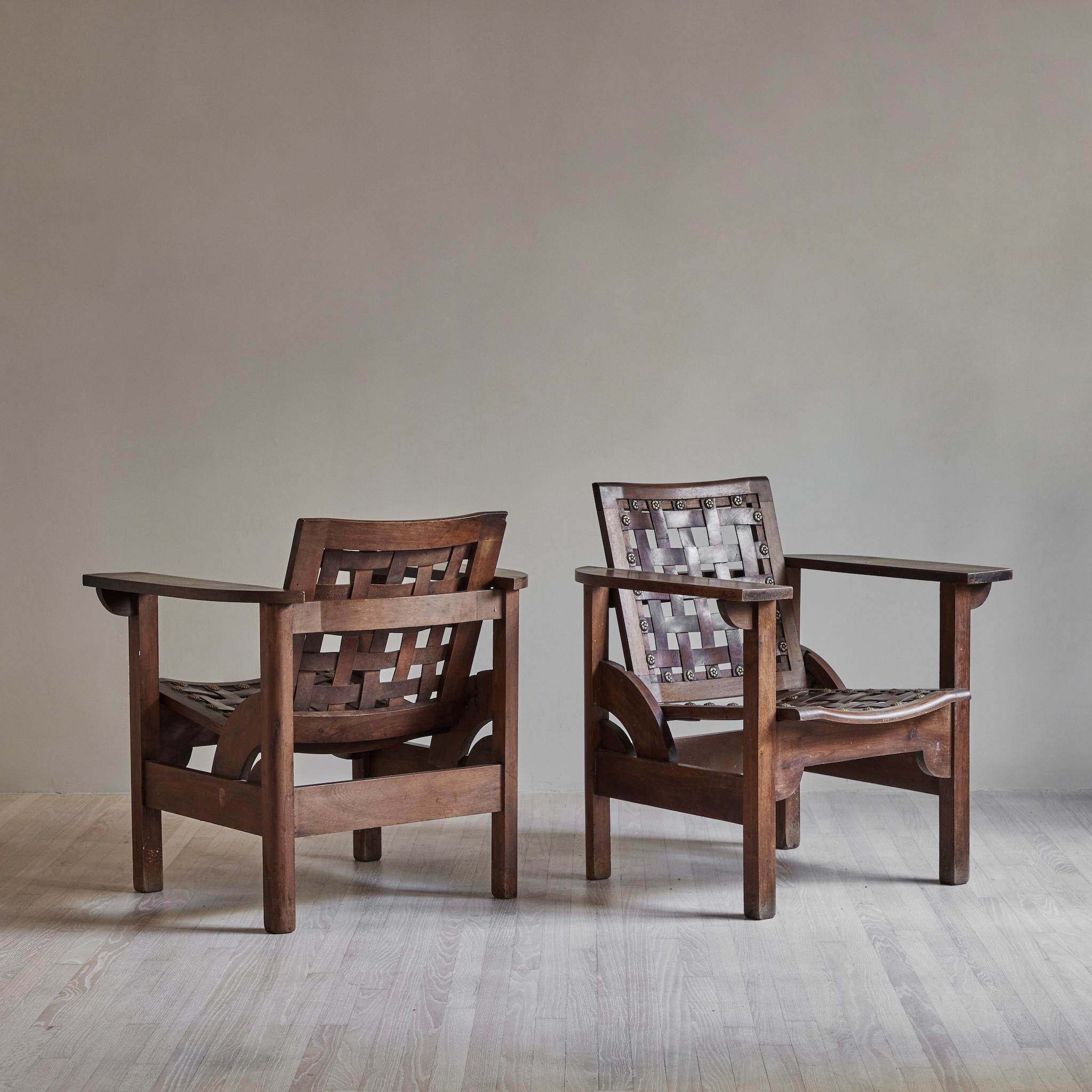 Spanish Folding Arm Chairs with Leather Seats