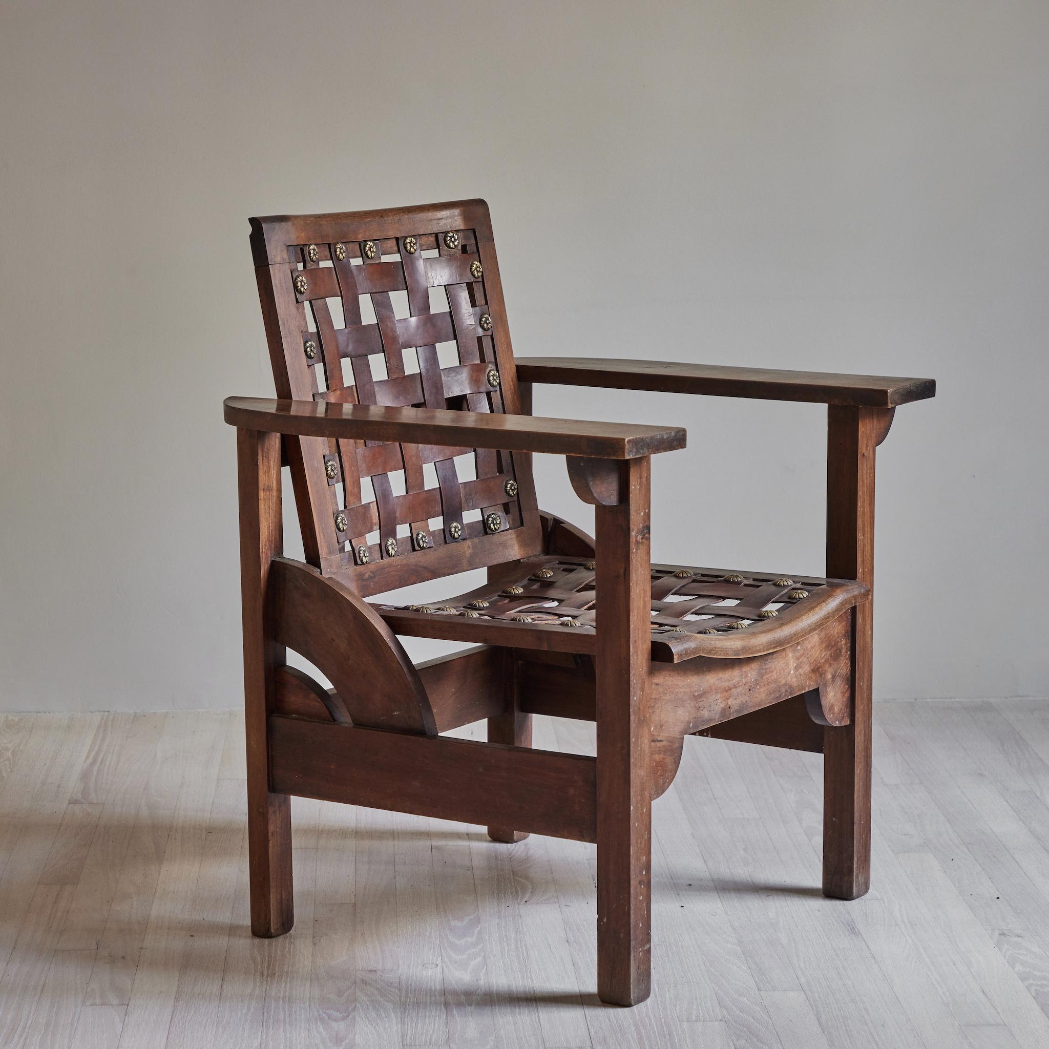 Wood Folding Arm Chairs with Leather Seats