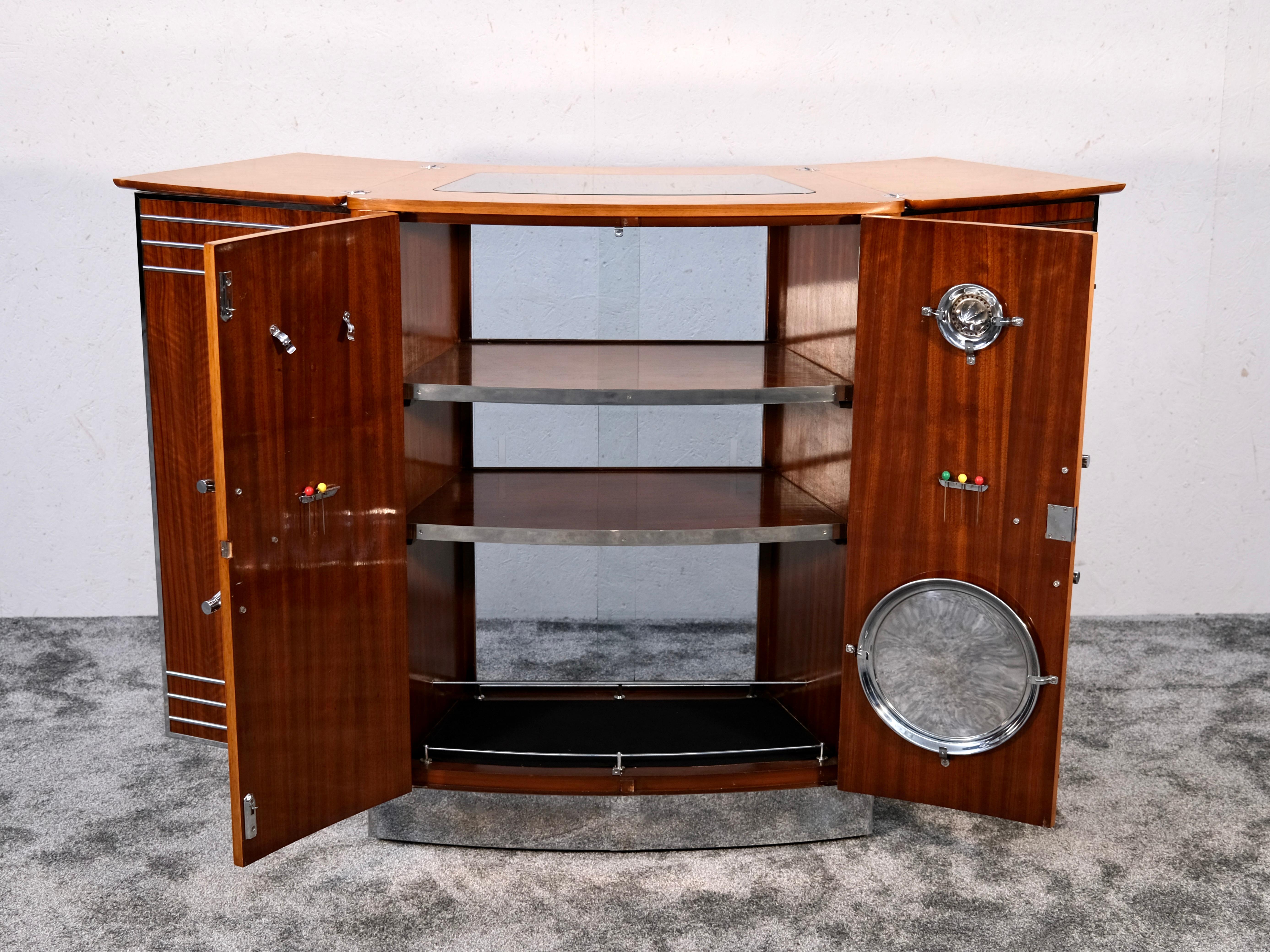Glass Folding Bar Counter in High Gloss Nutwood, England 1930s Art Deco