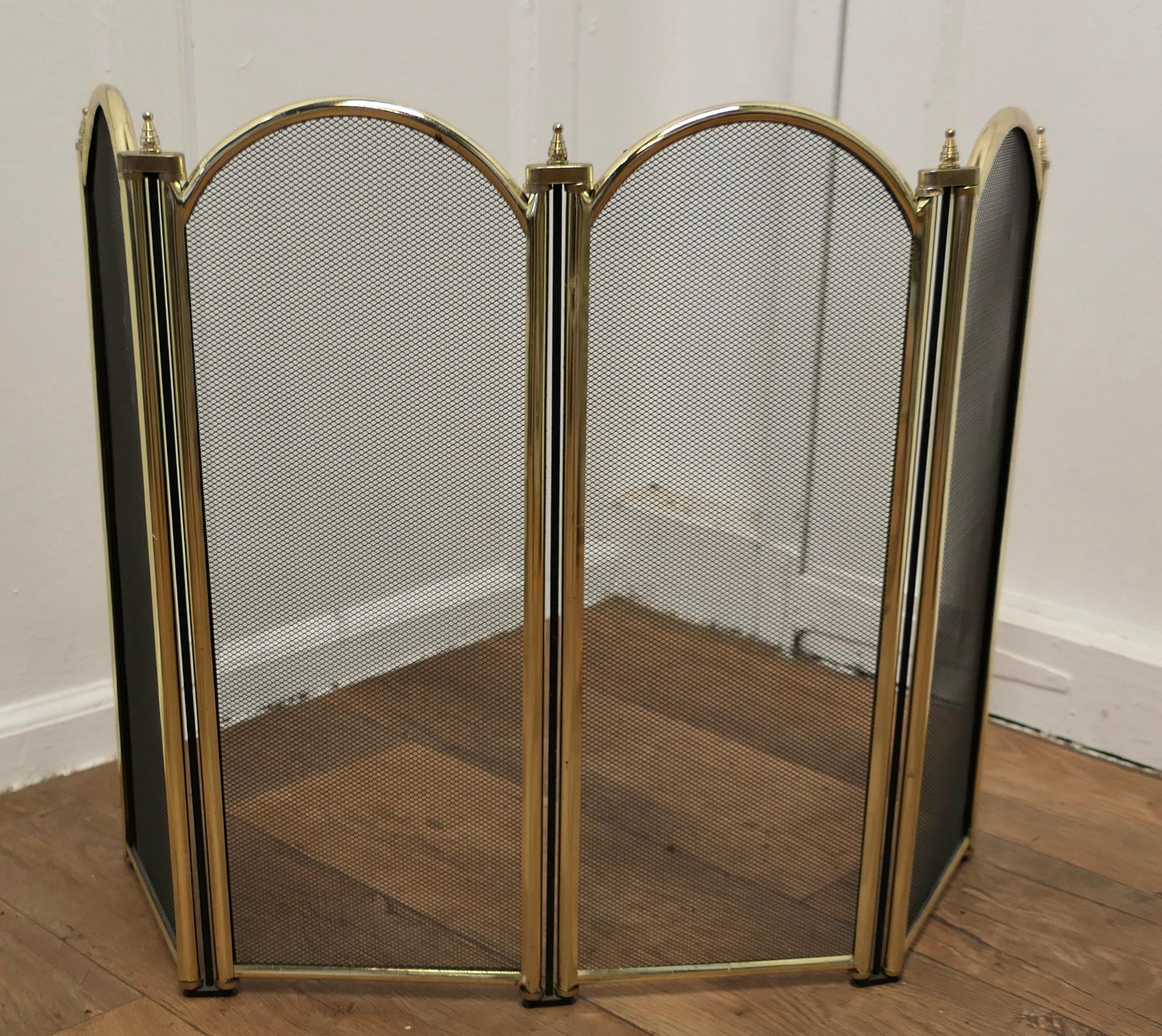 Adam Style  Folding Brass and Iron Fire Guard for Inglenook Fireplace    For Sale