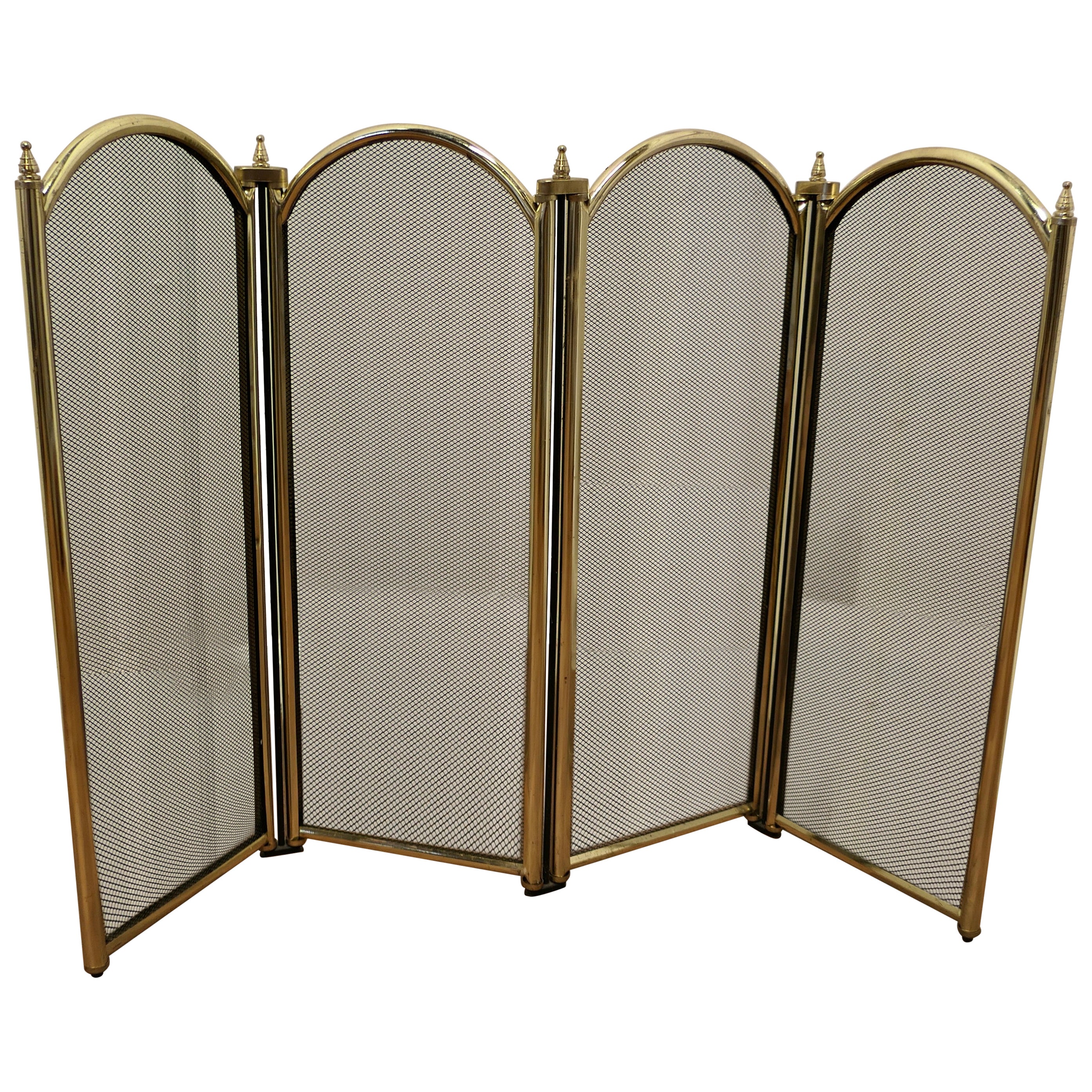 Folding Brass and Iron Fire Guard for Inglenook Fireplace