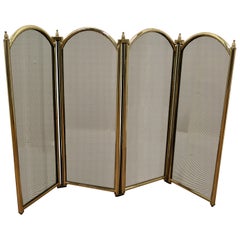 Folding Brass and Iron Fire Guard for Inglenook Fireplace